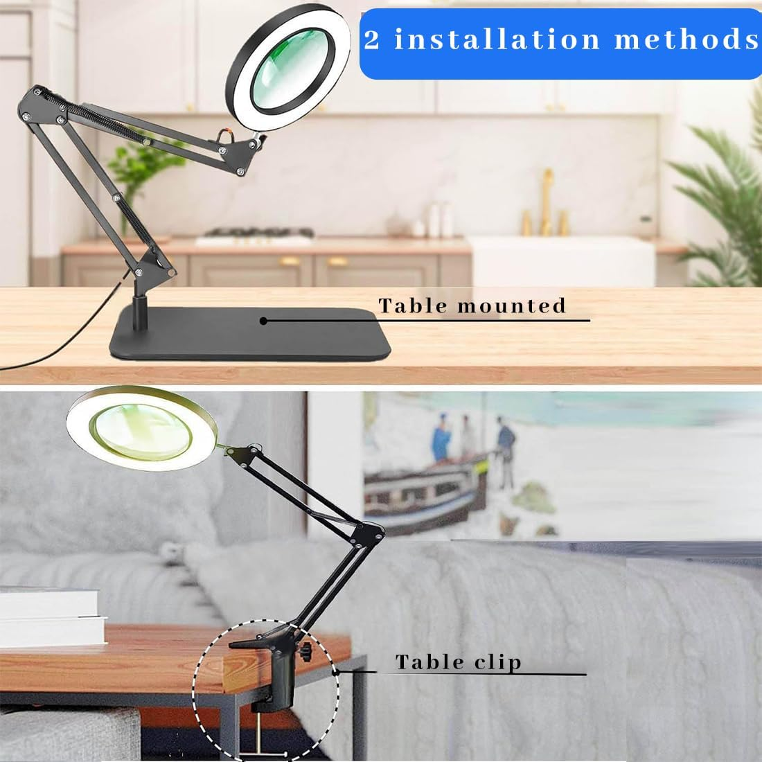 10X Magnifying Glass with Light, Adjustable Arm and Stand, Heavy-Duty 2 in 1 Metal Base Magnifier, 2200 Lumens LED Lamp, Ideal for Reading, Crafting, and Hobby Work