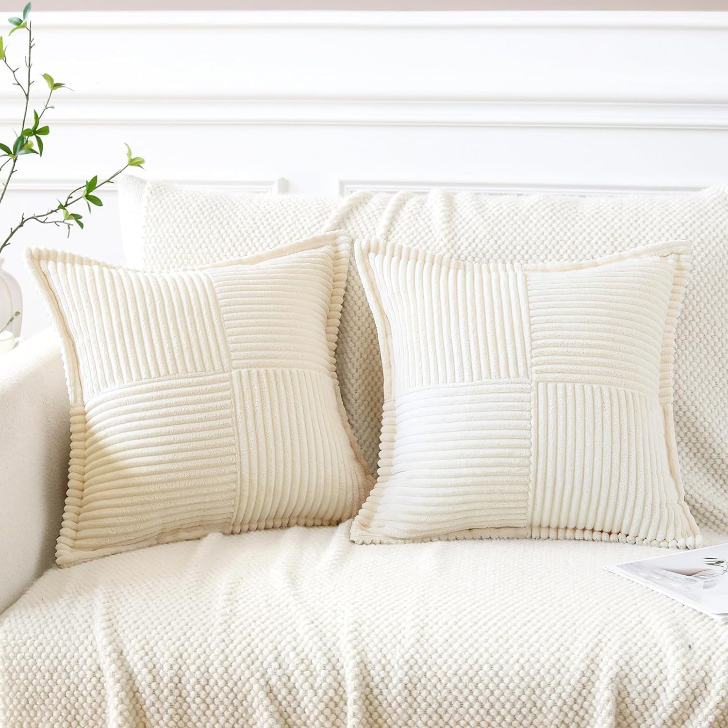 2 Packs Throw Pillow Covers Corduroy,Decorative Lumbar Pillow Covers, JOMWEN Super Soft Boho Striped Cushion Covers for Couch Bed Sofa Livingroom (Rust, 45 X 45 Cm)