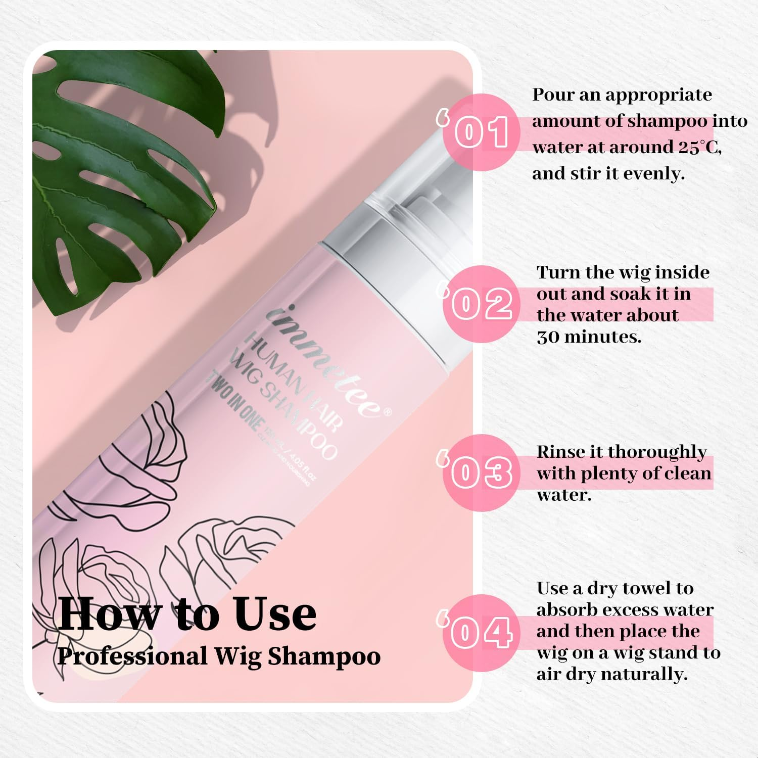 Immetee 2 in 1 Wig Shampoo and Wig Conditioner, Extend the Life of a Wig, Wig Shampoo.120Ml/4.05Fl.Oz (Natural Wigs) image number 2