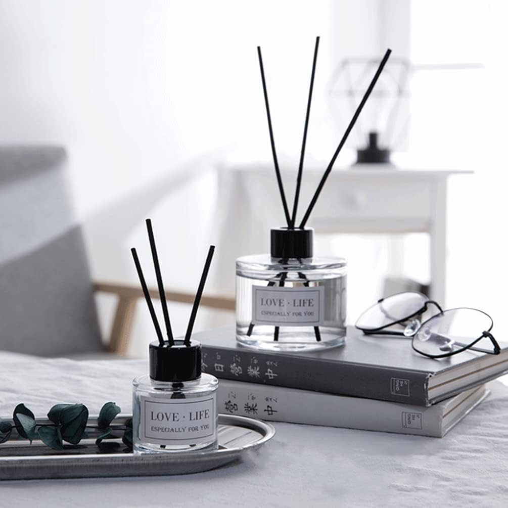 Set of 2 Glass Essential Oils Diffuser Bottles Fragrance Bottle Jars Containers for DIY Replacement Reed Diffuser Sticks Sets Essential Oils Crafts Decor (50ML Black Cap)