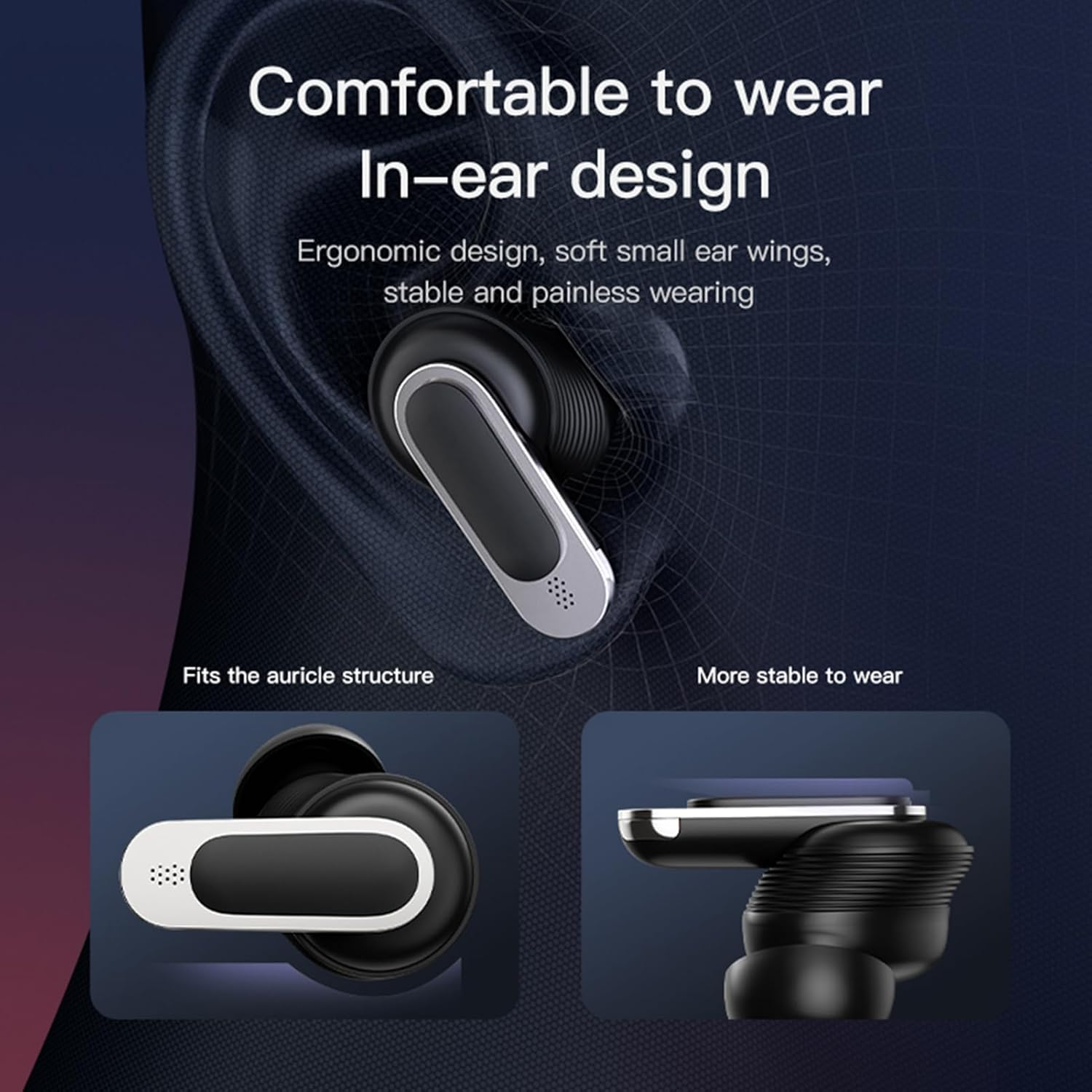 Bluetooth Earbuds, Portable Wireless Earbuds Noise Reduction with LCD Full Color Touch Screen, Stereo Earbud Headphones with Sound Effects for Daily (Black) image number 5