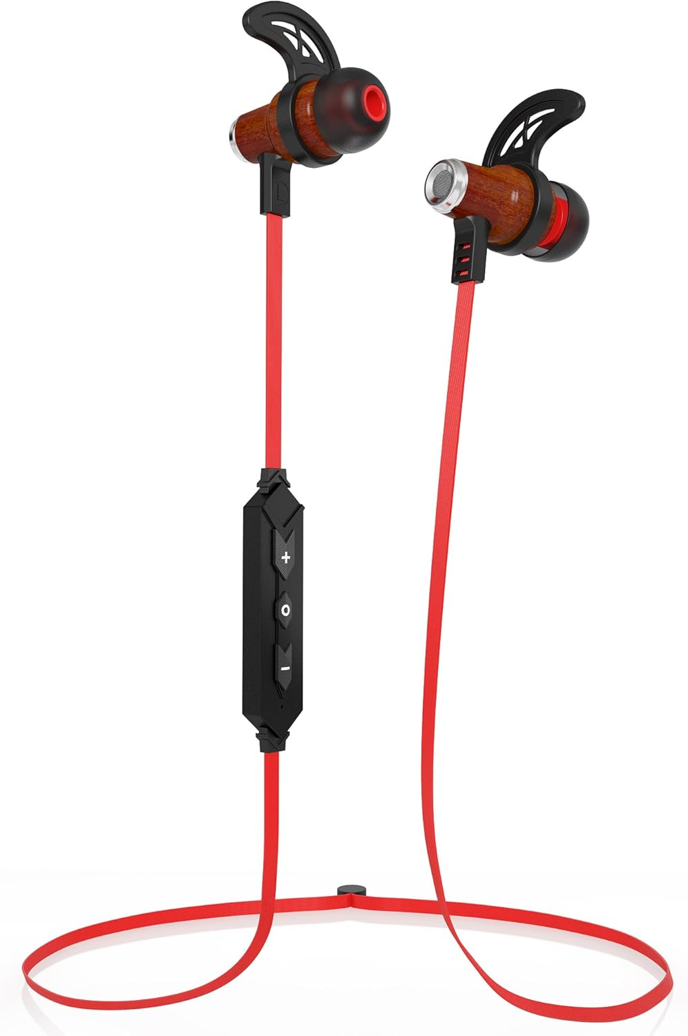 Symphonized NRG Bluetooth Wireless Wood In-Ear Noise-Isolating Headphones, Earbuds, Earphones with Mic & Volume Control (Red) image number 1