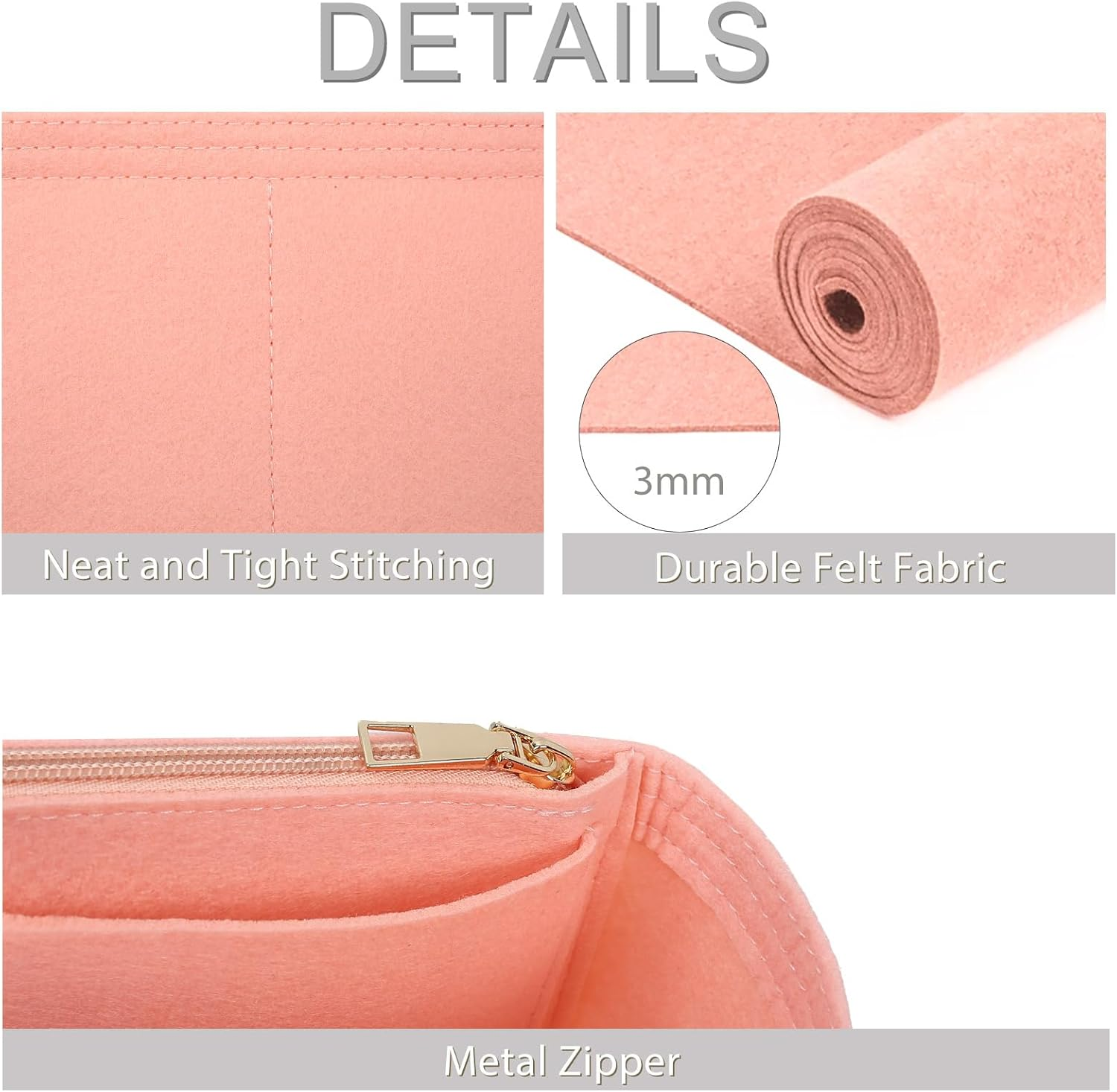 Surblue Purse Organizer Insert for Handbags, Felt Bag Organizer with Zippers Handbag Shaper Pouch for Classic 19 Flap Bag, Marmont, Onthego,（Lightpink, Slender L） image number 1