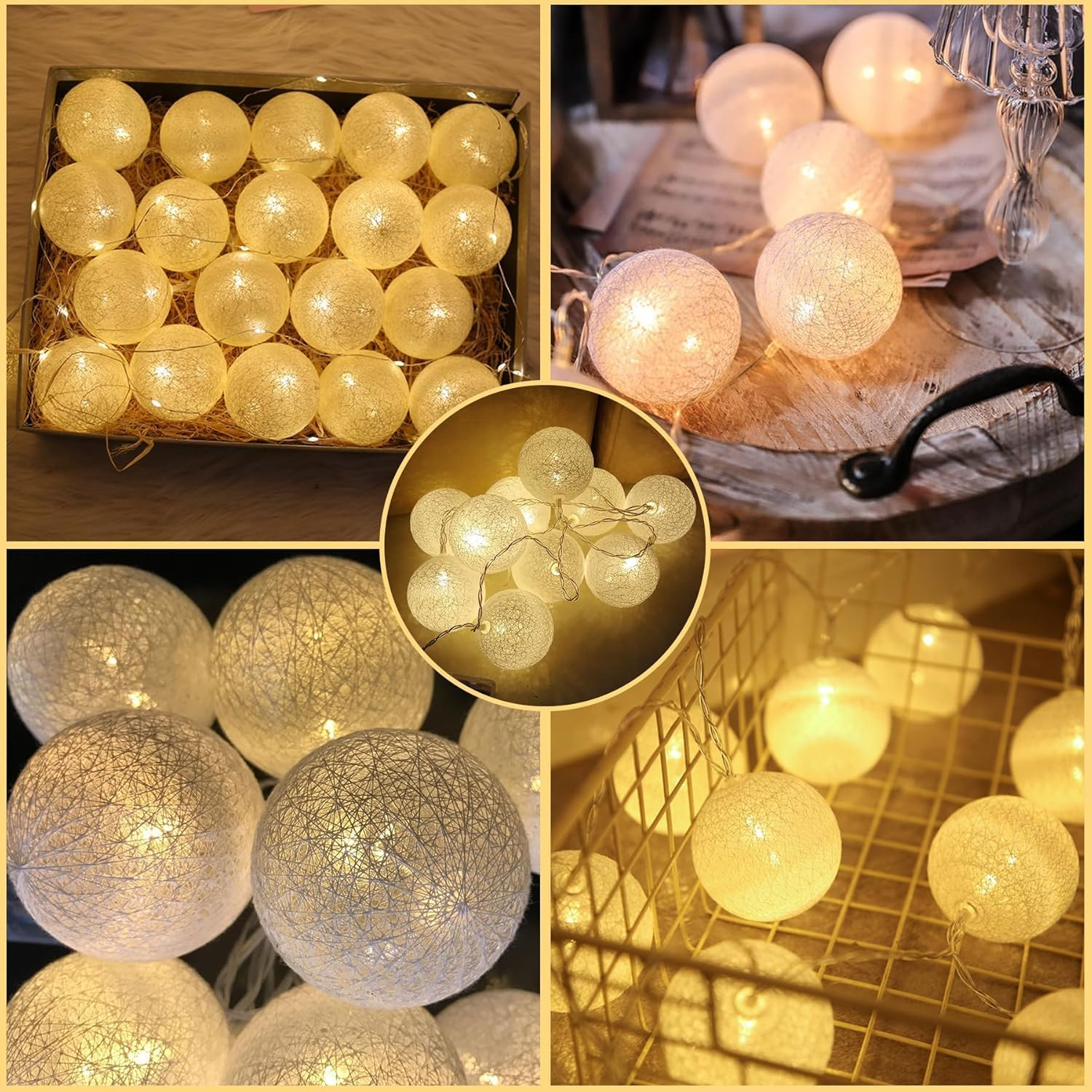 LED Fairy Lights Cotton Balls, 1.5 M 10 LED Balls Fairy Lights, Battery Operated, Cotton Ball Fairy Lights for Christmas, Wedding, Children'S Room, Party Decoration