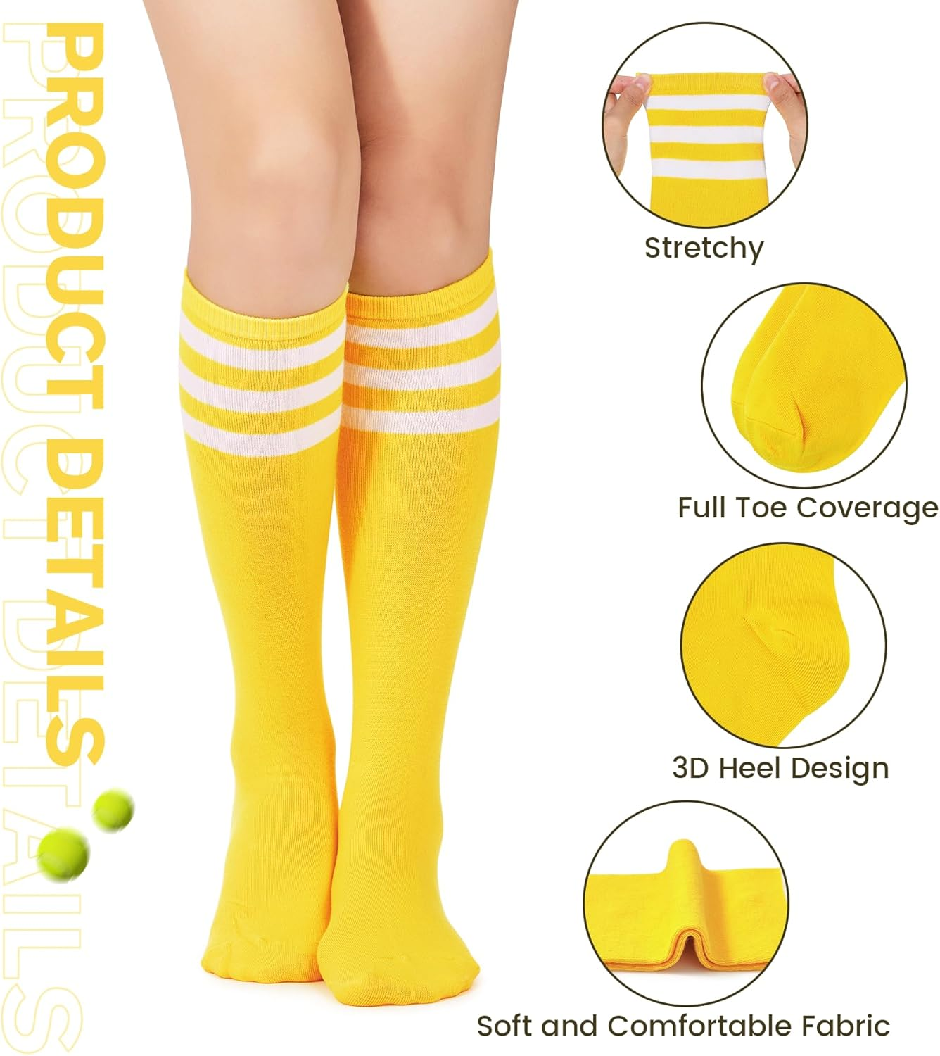 Womens Knee High Socks Casual Stripes Tube Socks Soft Strench Thigh High Athletic Socks for Women Outdoor Sport Socks image number 5