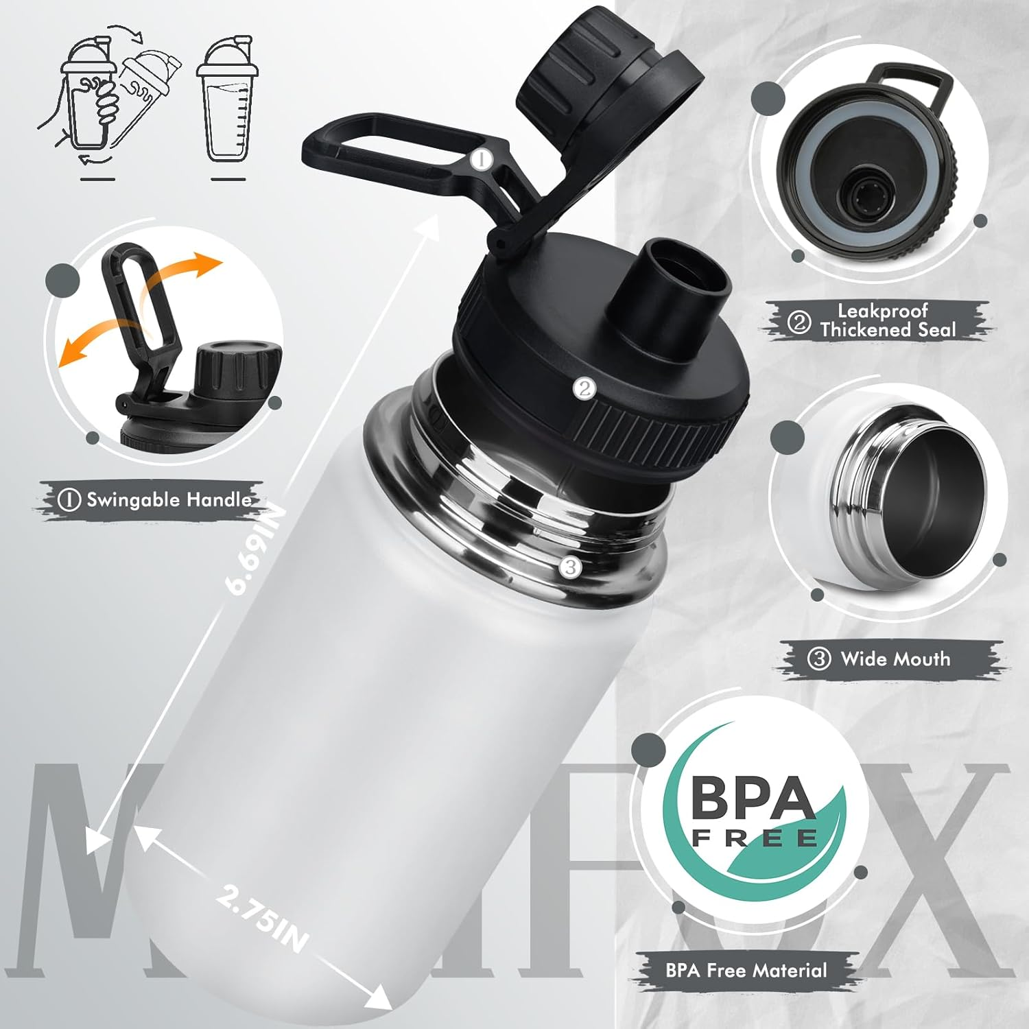 Milifox Insulated Water Bottle Stainless Steel Mini with Double Wall Vacuum Wide Mouth Leakproof BPA Free Keep Cold and Hot 350ML - Purple image number 5