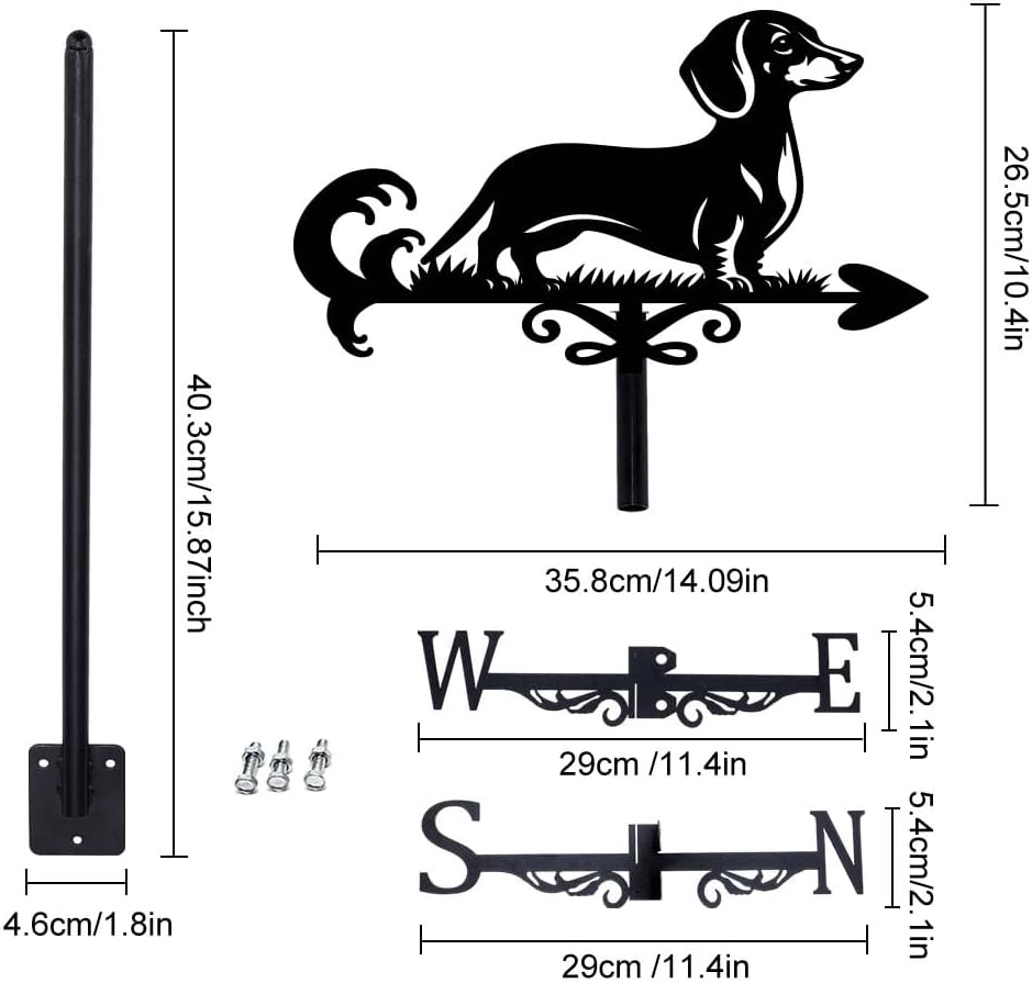 SUPERDANT Dog Weather Vane Dachshund Weathervanes for Roof Mount Animal Metal Weather Vane for the Garden Dog Wind Direction Indicators for Farmhouse Yard Outdoor Barn Sheds Patio Decoration image number 4