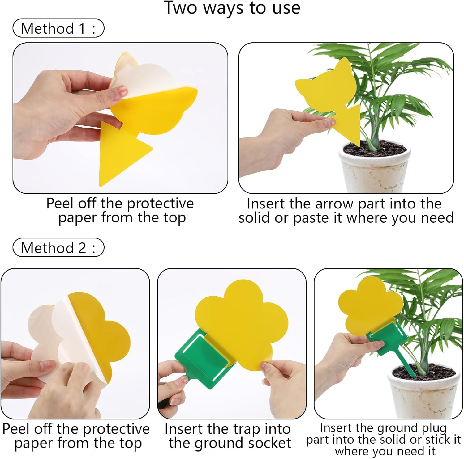 BTYMS 50 Pcs Sticky Bug Traps - Dual-Sided Glue Boards with 5 Adjustable Ground Penetrations, Fruit Fly Traps for Garden/Kitchen/Home - Indoor & Outdoor Use Protect the Plant (Yellow,Pp) image number 3