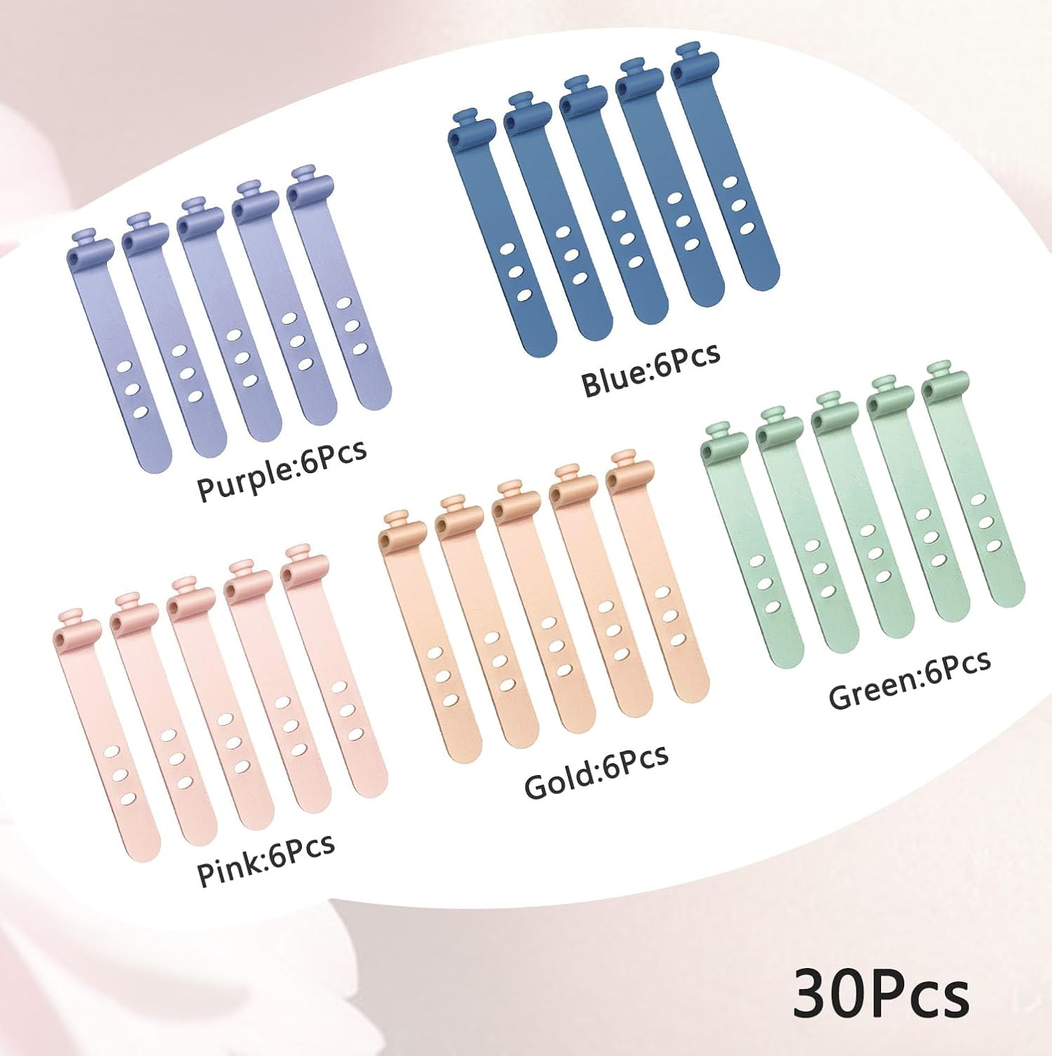 30Pcs/Pack Cable Ties Reusable Zip Ties Silicone Cord Ties 7.87Inch for Wire Management, Elastic Cable Organizer 5 Colors image number 6