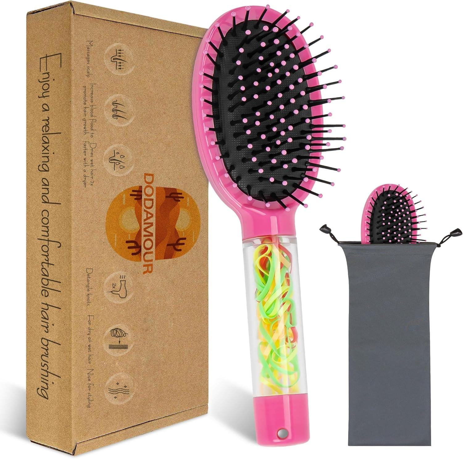 DODAMOUR Velvet Touch Paddle Cushion Hair Brush, Scalp Massage Paddle Brush, Detachable Handle for Hair Ties and Clips, Oval Scalp Massage Comb Ideal for Wet & Dry Hair (Magenta) image number 6