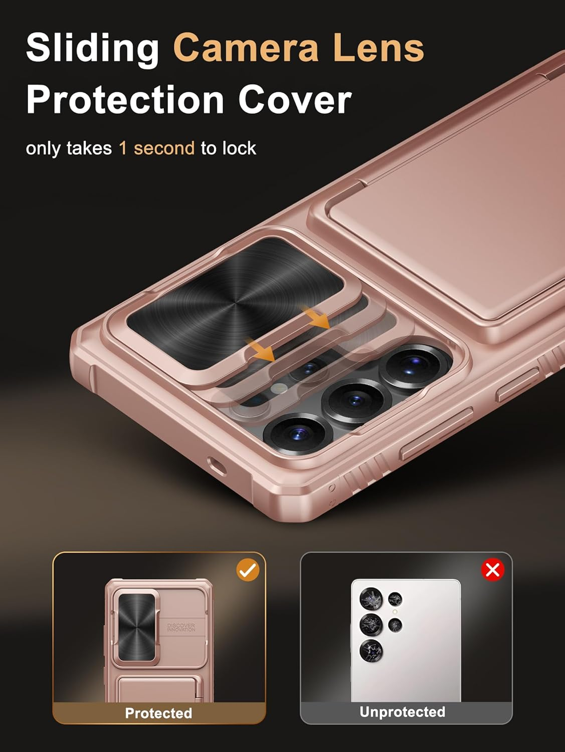 Vihibii for Samsung Galaxy S25 Ultra Wallet Case with Card Holder (4 Cards), [RFID Blocking] & Slide Camera Cover & Raise Screen Edges, Phone Case for Samsung Galaxy S25 Ultra 6.9", Rose Gold image number 5