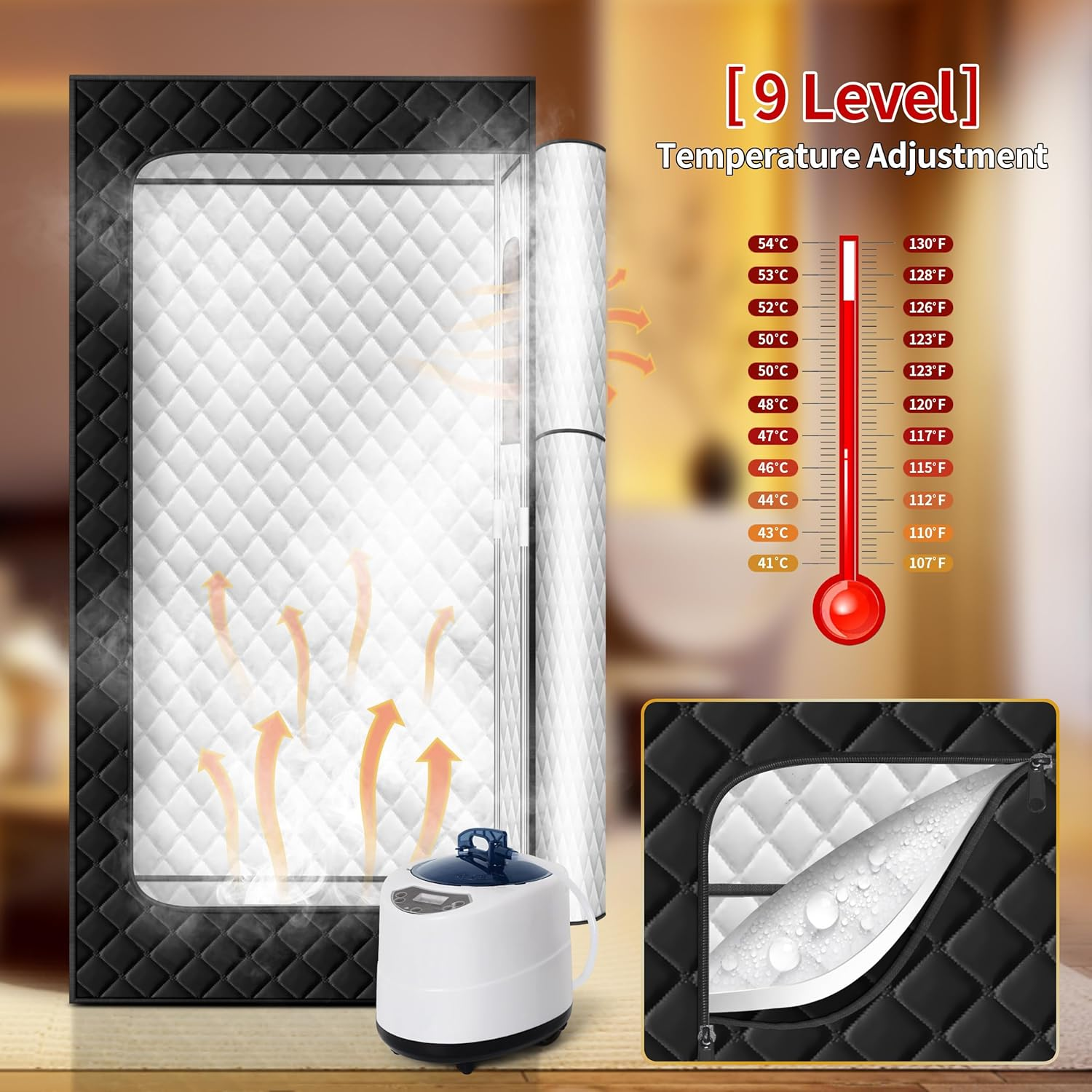 Portable Sauna, Personal Portable Steam Sauna for Home with 3L 1000W Steamer, Sauna Tent for Home Spa Relax, Foldable Chair, Remote Control Included, 80X80X180Cm Sauna Tent, Black