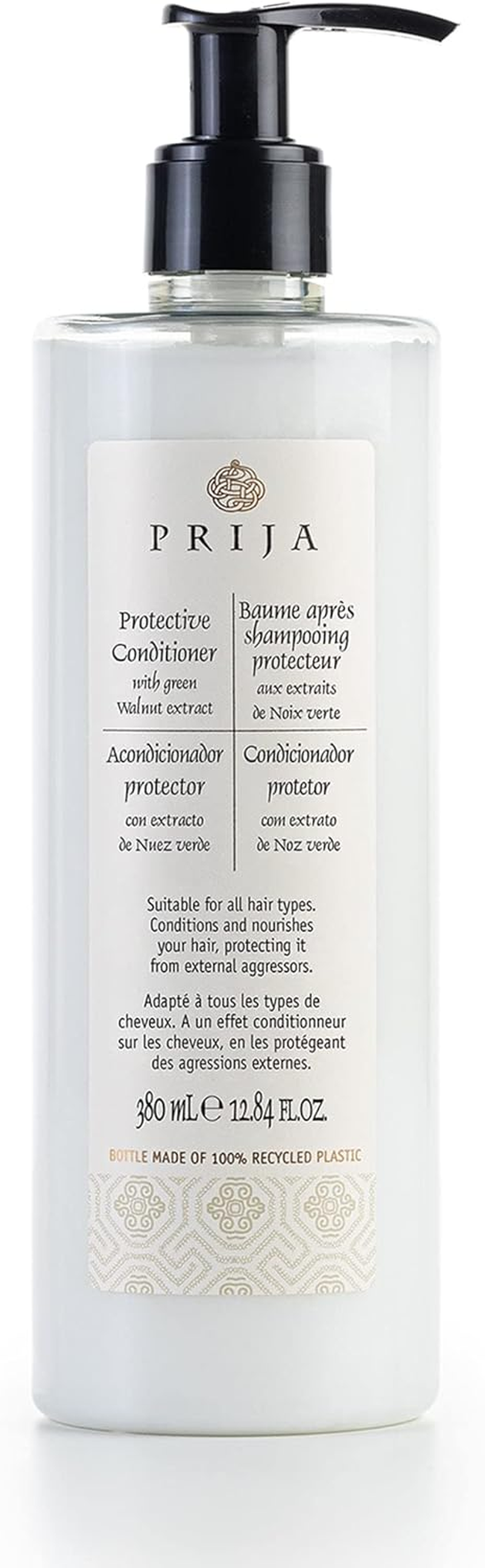 Prija Protective Hair Conditioner with Green Walnut Extract for All Hair Types, Conditions and Nourishes Hair and Protects from External Aggressors with Dispensing Pump, Vegan Friendly 380Ml image number 3