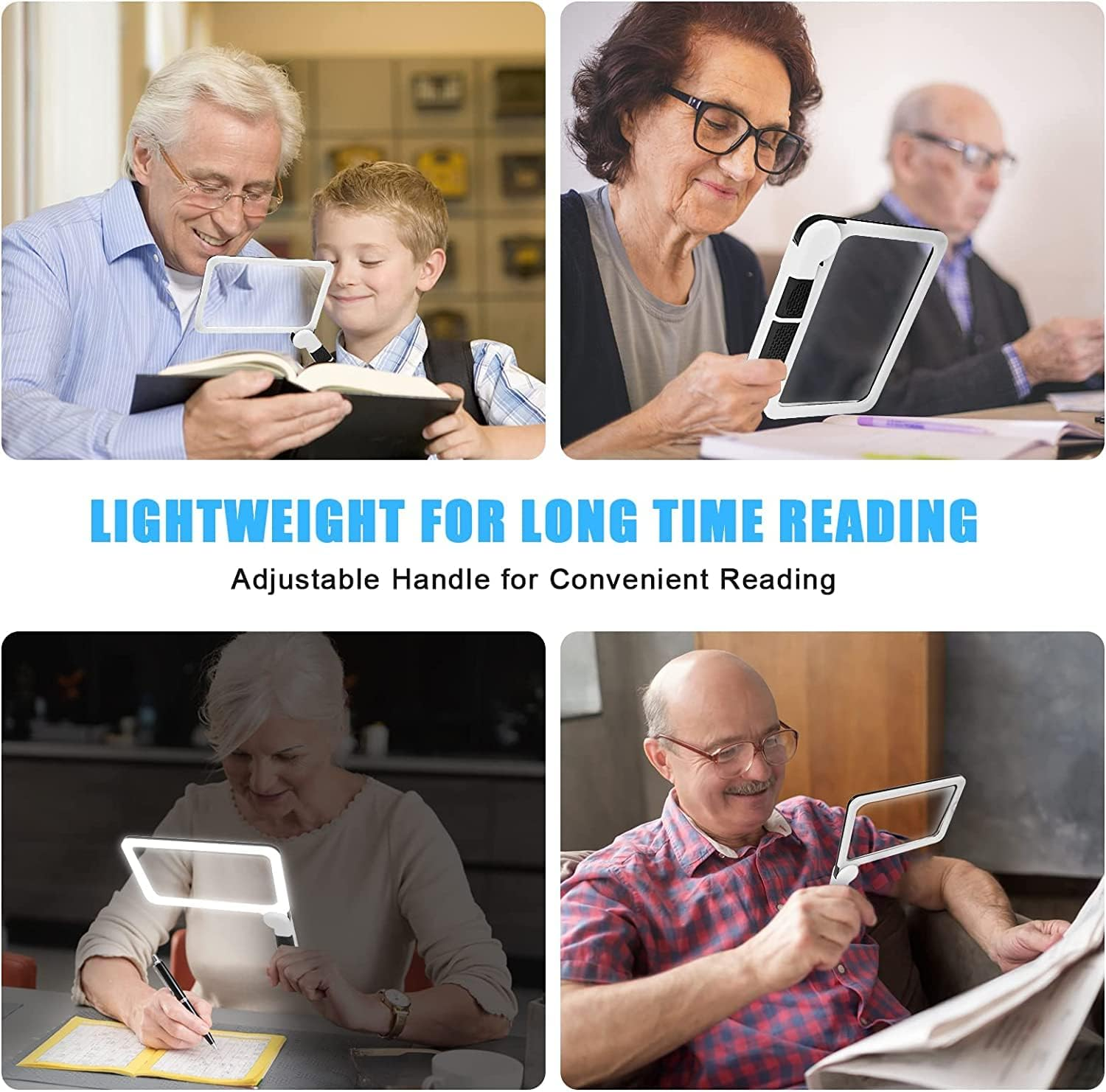 5X Magnifying Glass for Reading, 7.3 * 4.4" Full-Page ，Large Folding Lighted Magnifier with 48 LED Lights (3Modes), Rectangular Handhold Magnify Lens Gifts for Seniors Reading Books, Prints -Black image number 6