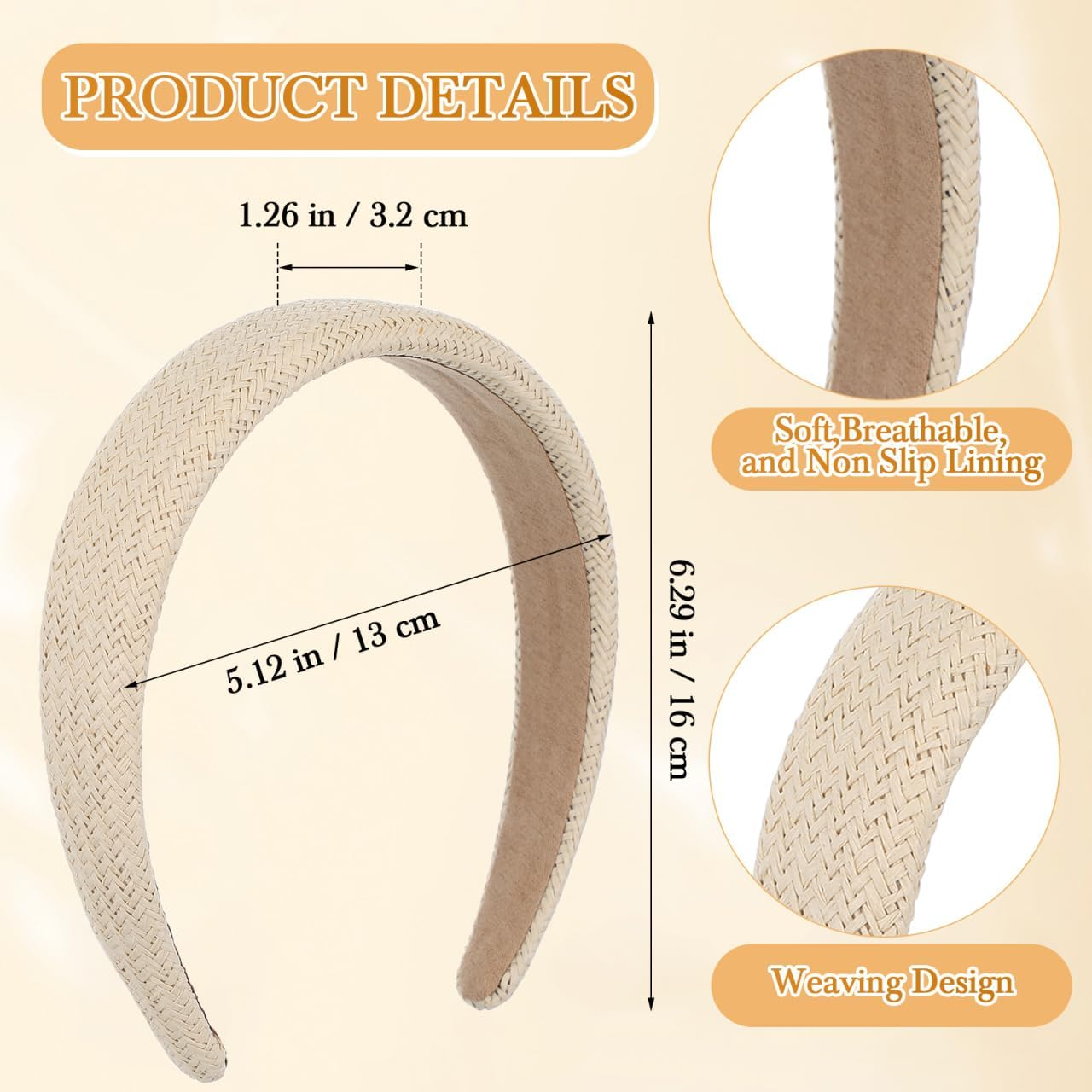 Beavorty Braided Hair Band for Women, 3 Pieces Non-Slip Boho Hair Bands Transatlantic Raffia Plastic for Women Outdoors image number 3