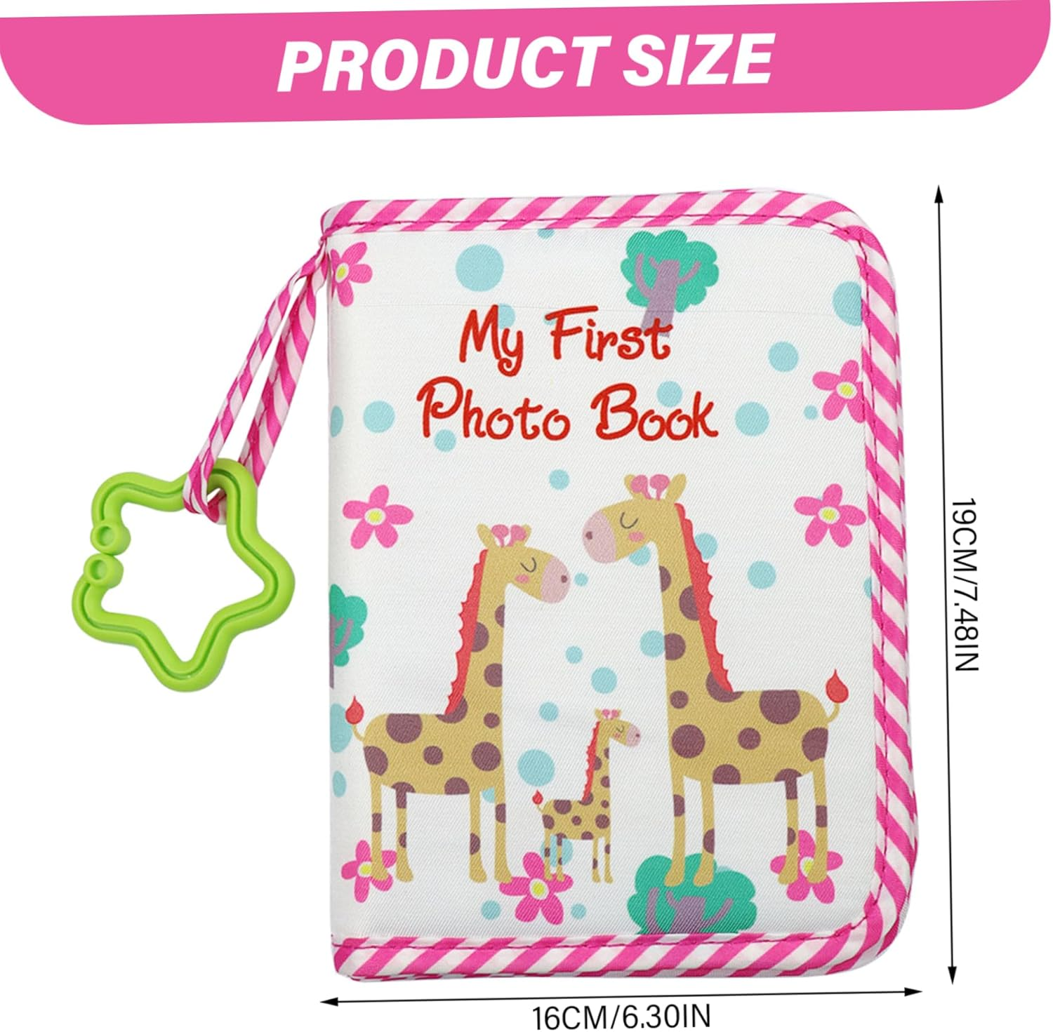 Baby Photo Albums Giraffe Family Pattern Baby Photo Book with Star-Shaped Cilp 6X7.5 Inch Soft Fabric Picture Album for Memorable Moment, Book, Albums image number 4