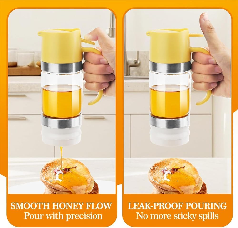 HPAMR Honey Dispenser, 300Ml Easy Refill Syrup Dispenser Jar, No Drip Honey Jar, Clear Glass Syrup Dispensers, Multifunctional Maple Syrups Dispensers for Honeys and Syrups image number 5