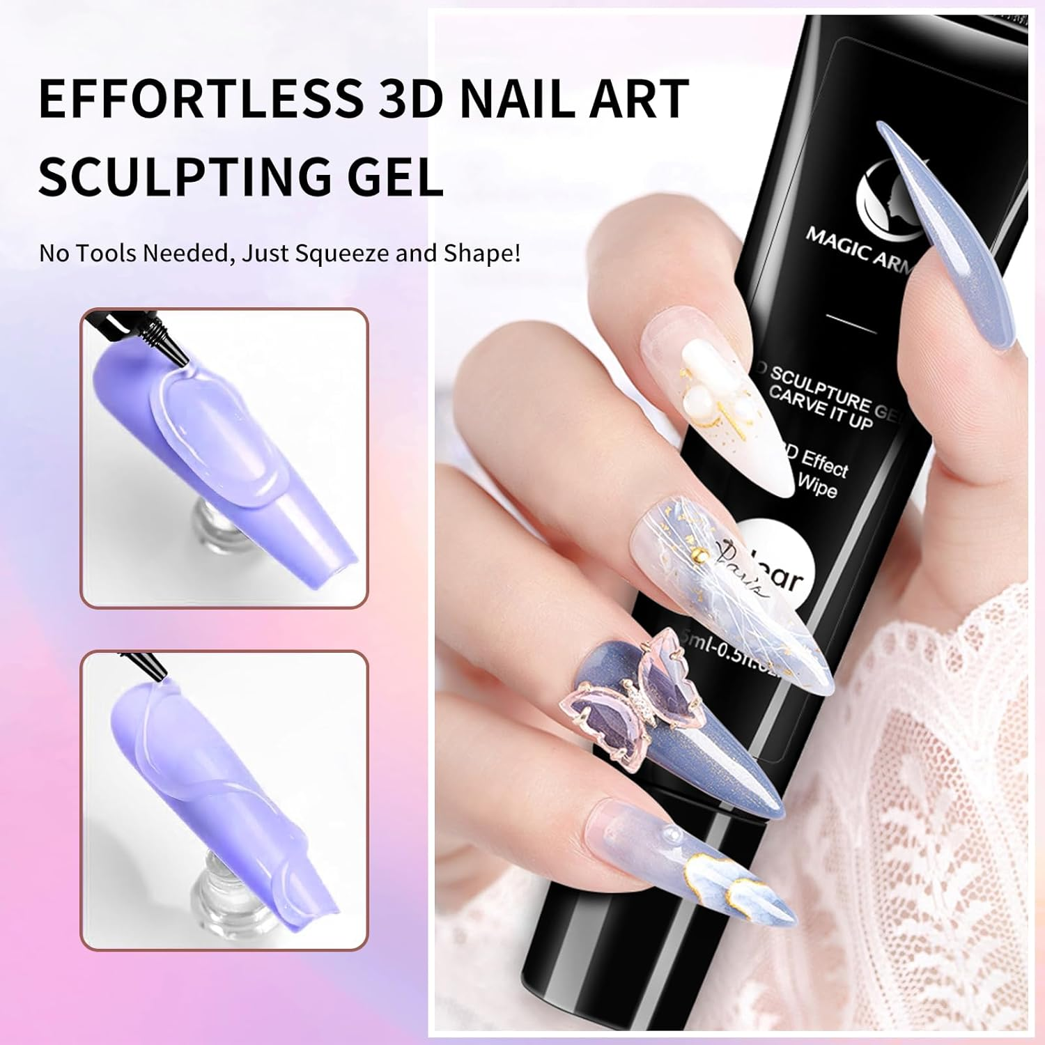 MAGIC ARMOR 3D Skulptur Nail Gel 15G Multifunctional Rhinestone Glue Gel for 3D Gel Nail Art Nail Carving 3D Nail Sculpting Gel DIY Design image number 5