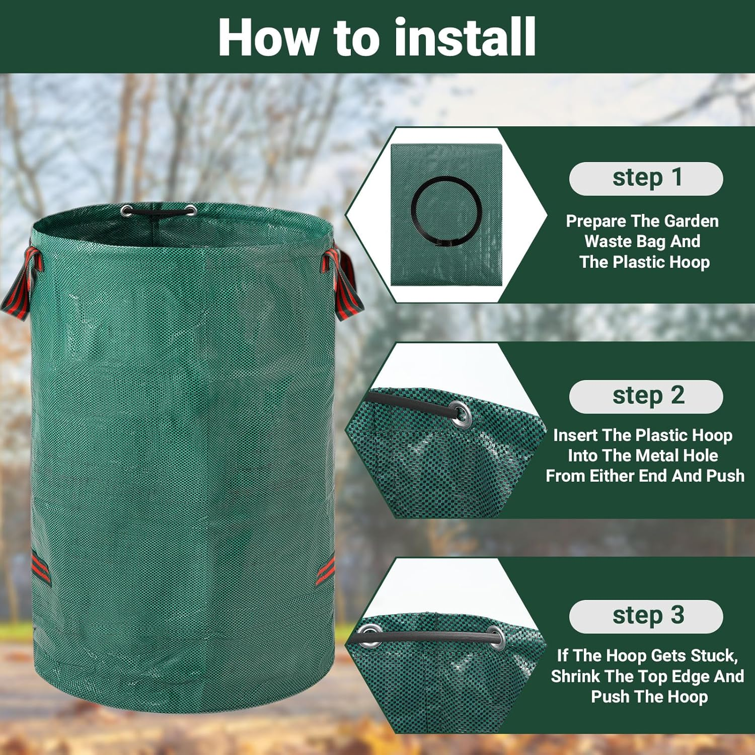 Velway Garden 2 X 272L Garden Waste Bags - Reusable Garden Bags with Handles - Industrial Fabric for Leaves Rubbish Rubble - Waterproof Garden Rubbish Bags image number 2