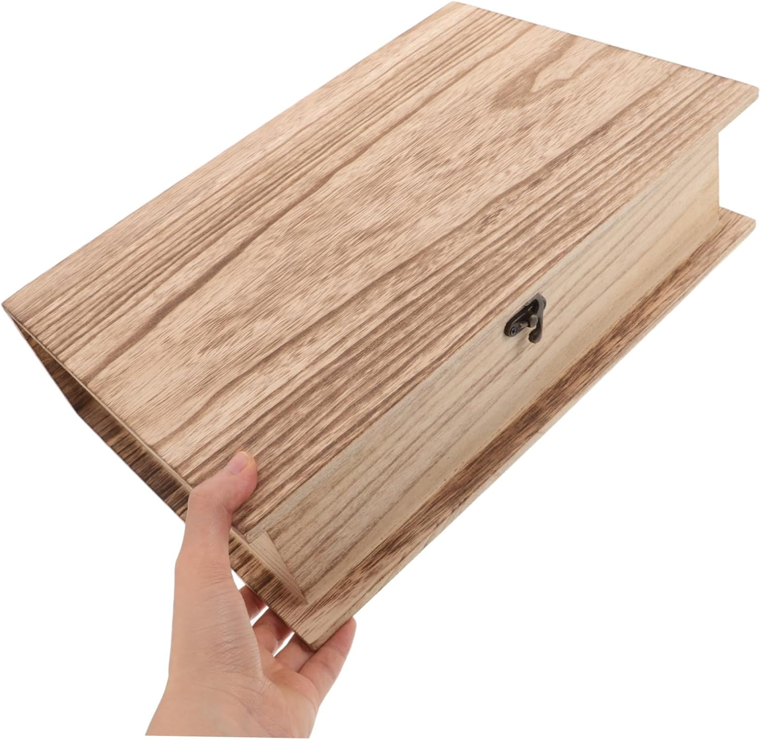 2Pcs Wood Jewelry Box Lid Keepsake Storage Treasure Chest Blank Wooden Trinket Cards Container Wooden Desktop Classic Book Shape Natural Wood Finish image number 3