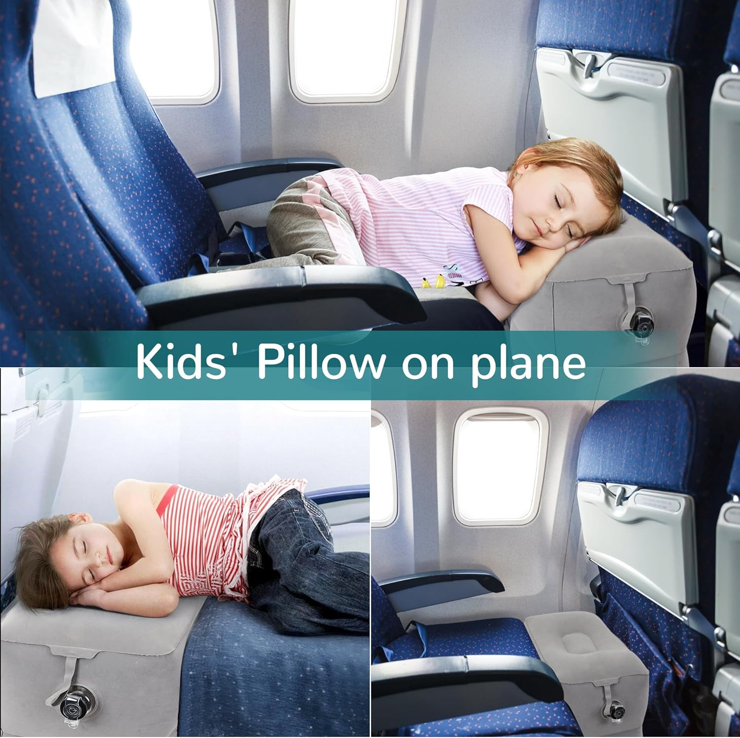 Inflatable Travel Foot Rest Pillow, Adjustable 3 Layers Height Leg Rest Pillow, Airplane Bed, Adults Travel Essentials on Plane, Trains, Cars, Office, Home (Grey, 1 PC) image number 1