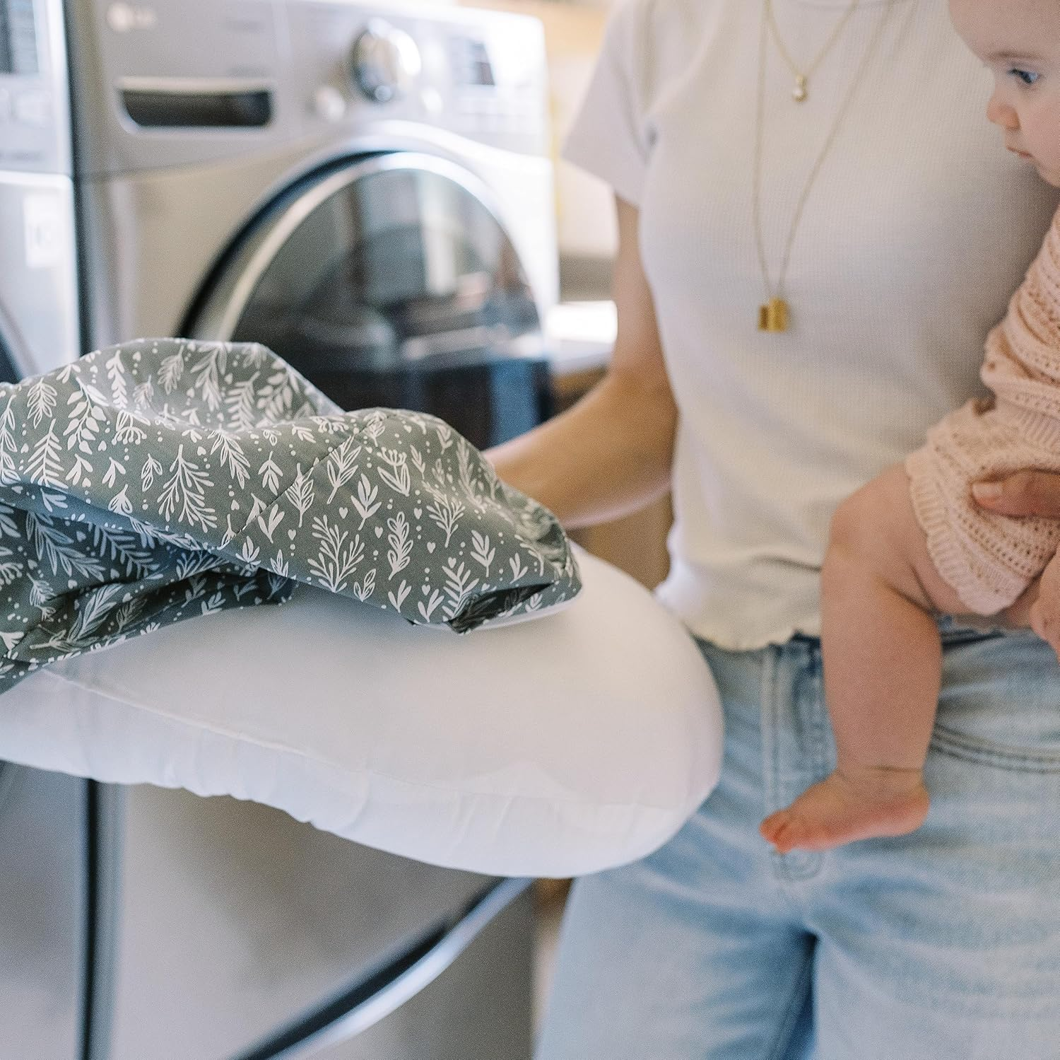 Dr. Brown'S Removable Cover for Breastfeeding Pillow for Nursing Mothers, Machine Washable, Cotton Blend, Green - Grey image number 4