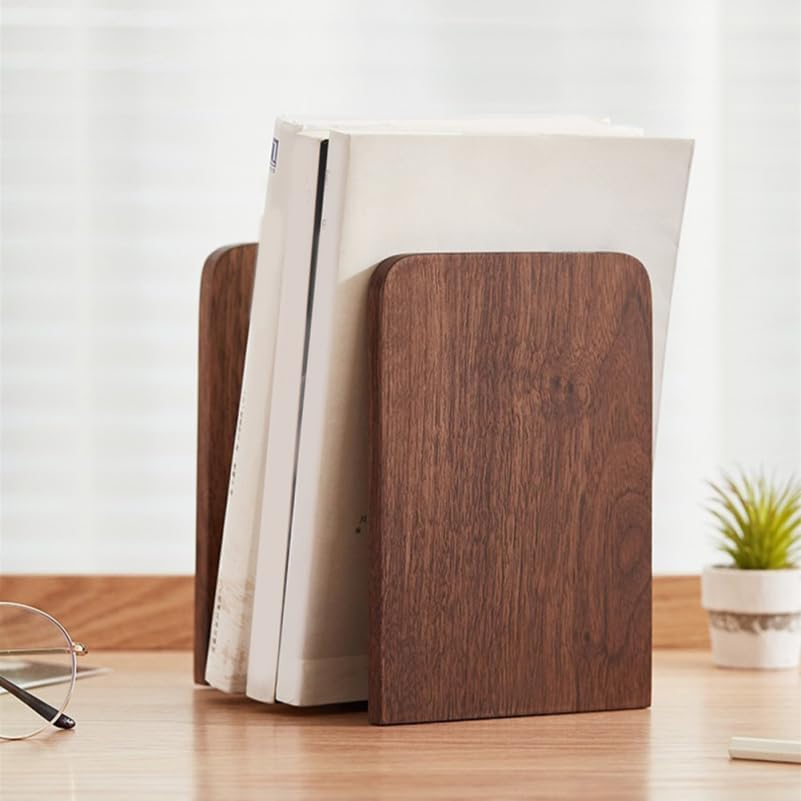 Cabilock Decorative Bookends 2Pcs Set - Wood and Iron Book Holder for Bookshelf Stylish Desktop Organizer 17 X 12 X 11Cm for Home and Office image number 3