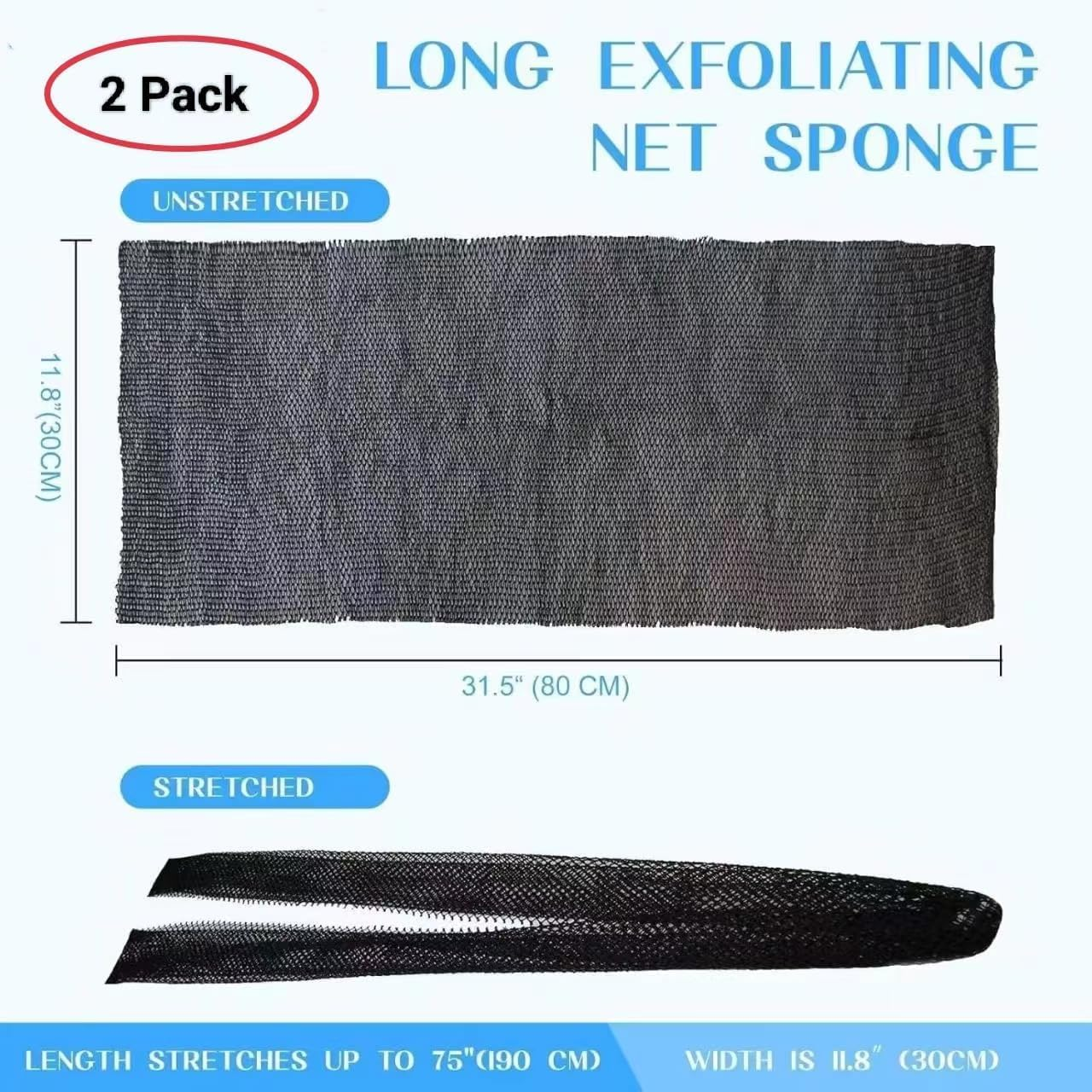 2 Pack African Net Sponge Authentic with Knots, Real Black-Owned African Sponge, Authentic Exfoliator and Body Scrubber, Exfoliating Bath Wash Cloth for Back, Foot, and Scalp, Stretchable and Durable