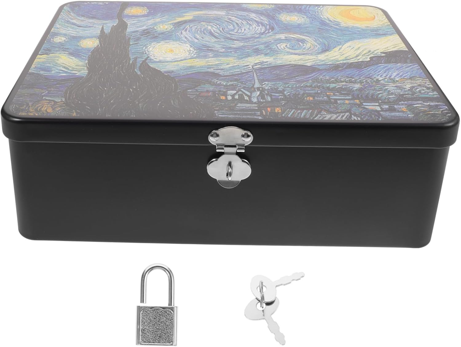 Vintage Tinplate Storage Box Lock Large Rectangle Decorative Tin Case for Jewelry Money Souvenirs Desktop Organizer Key