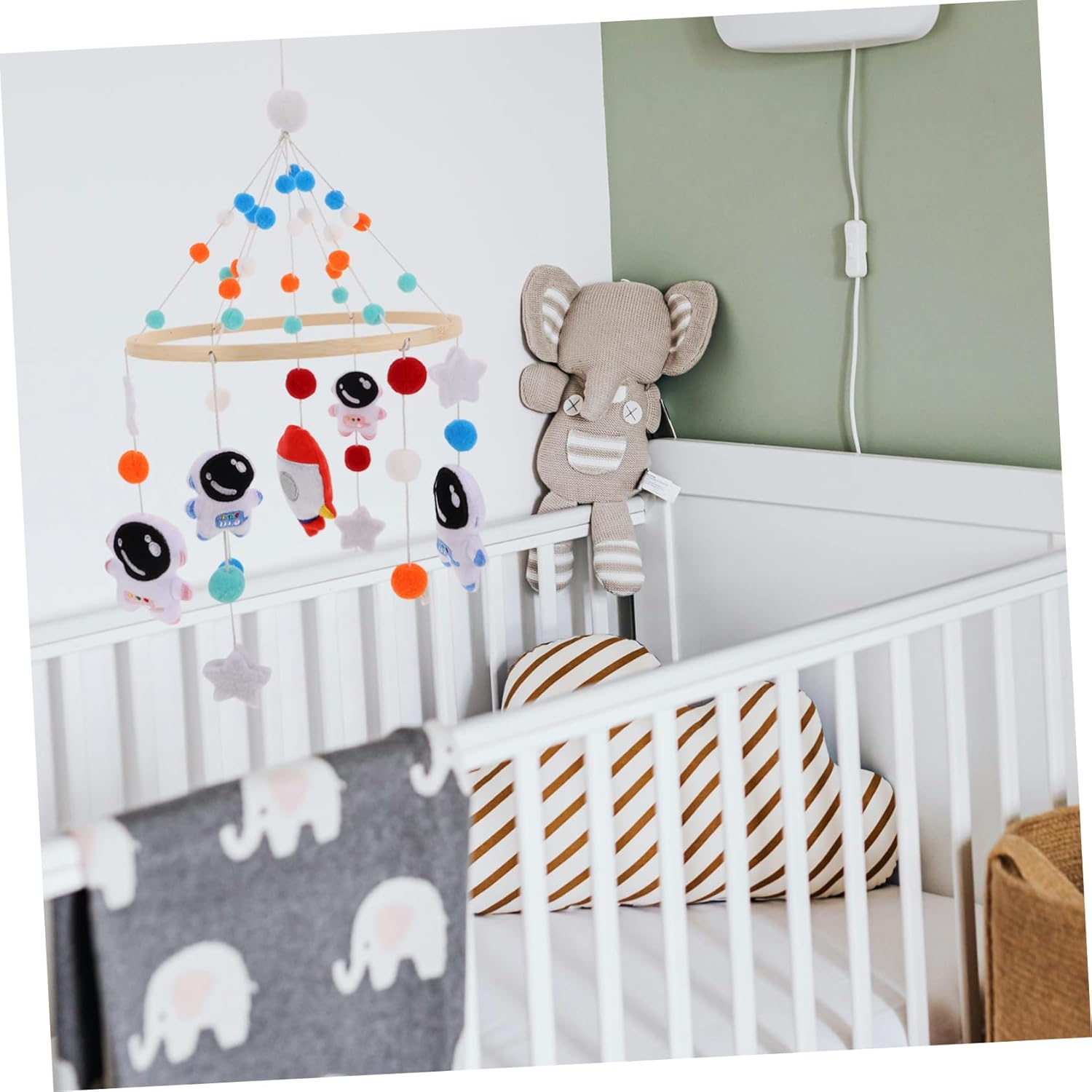 Space Themed Soothing Felt Rocket Astronaut Nursery Mobile for Gentle Sounds Wind Chime for Better Sleep Relaxation image number 4
