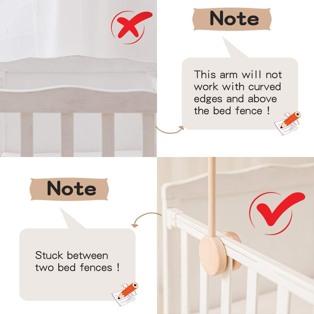 IEATFO Baby Crib Mobile Arm - Wooden Baby Mobile Crib Holder for Hanging Baby Crib Attachment for Nursery Decor - Base Arm image number 5