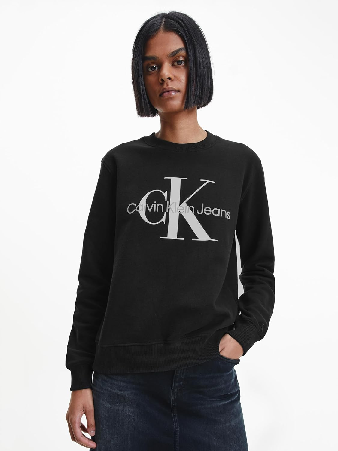 Calvin Klein Jeans Womens Core Monologo Sweatshirt, Ck Black image number 2