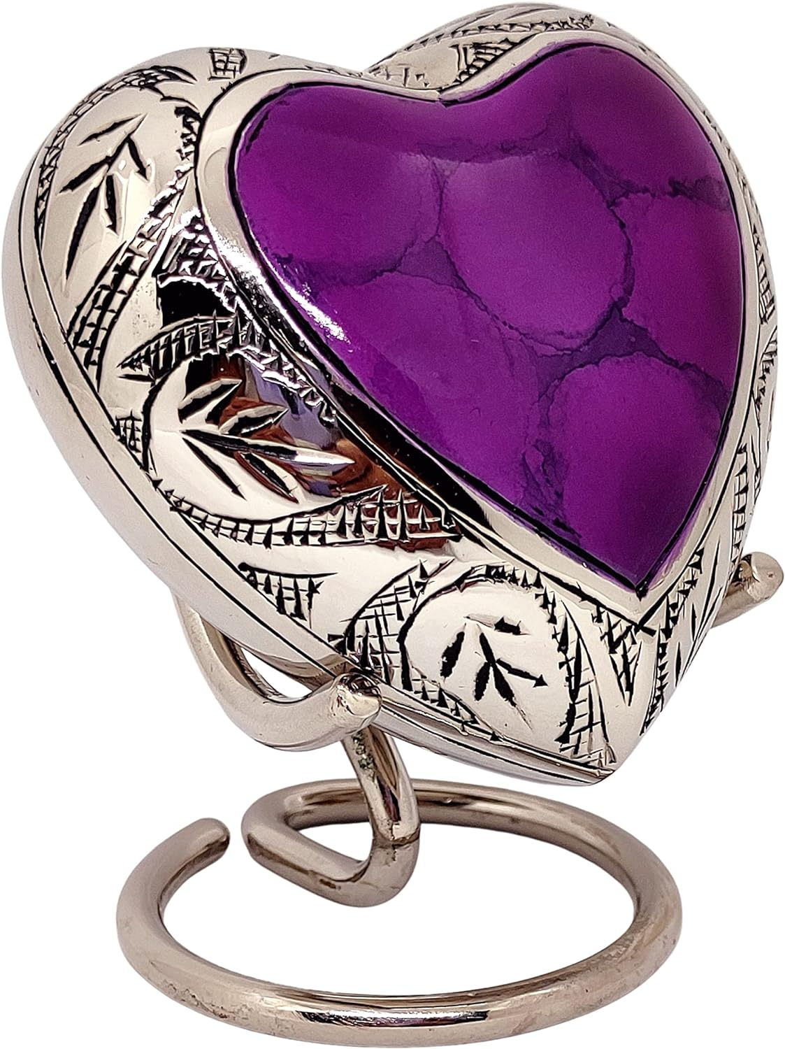 Classic Heart Shape Keepsake Urn for Human Ashes &ndash; with Box and Stand - Lovely Purple Color 7 Cms High image number 5