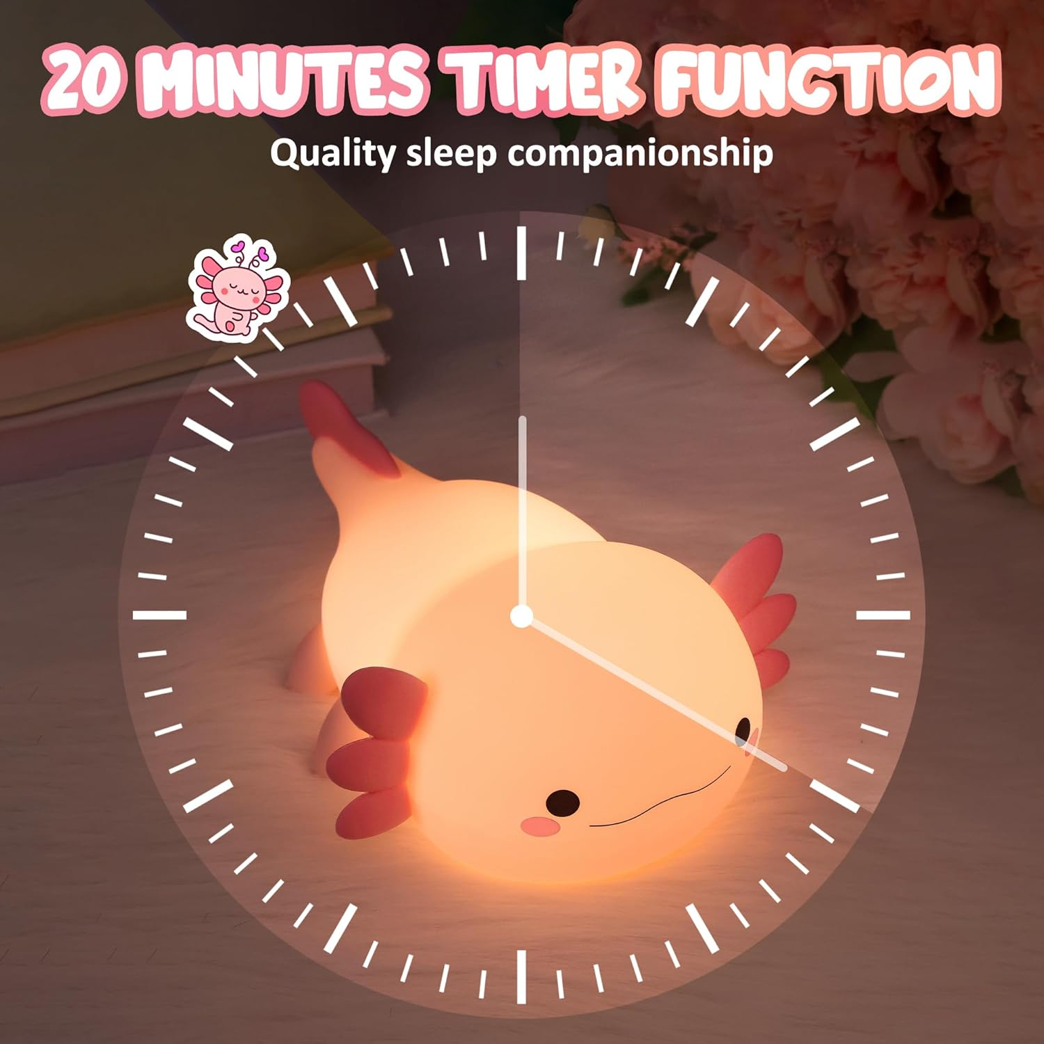 Lampeez Axolotl Gifts, Cute Axolotl Night Light, Soft Silicone Lamp Nursery Nightlight LED Touch Light, Bedroom Decor as Xmas Birthday Gifts Boys Girls image number 3