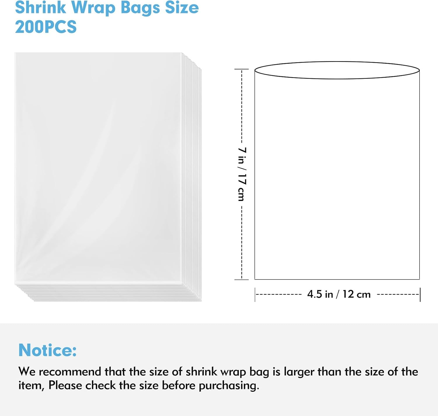 Shrink Wrap Bags, [200 Pcs] 4.5 * 7 Inches Clear PVC Heat Shrink Wrap Bags, Small Shrink Wrap Bags for Packagaing Soap Bath Bombs Candles and Homemade DIY Projects image number 6