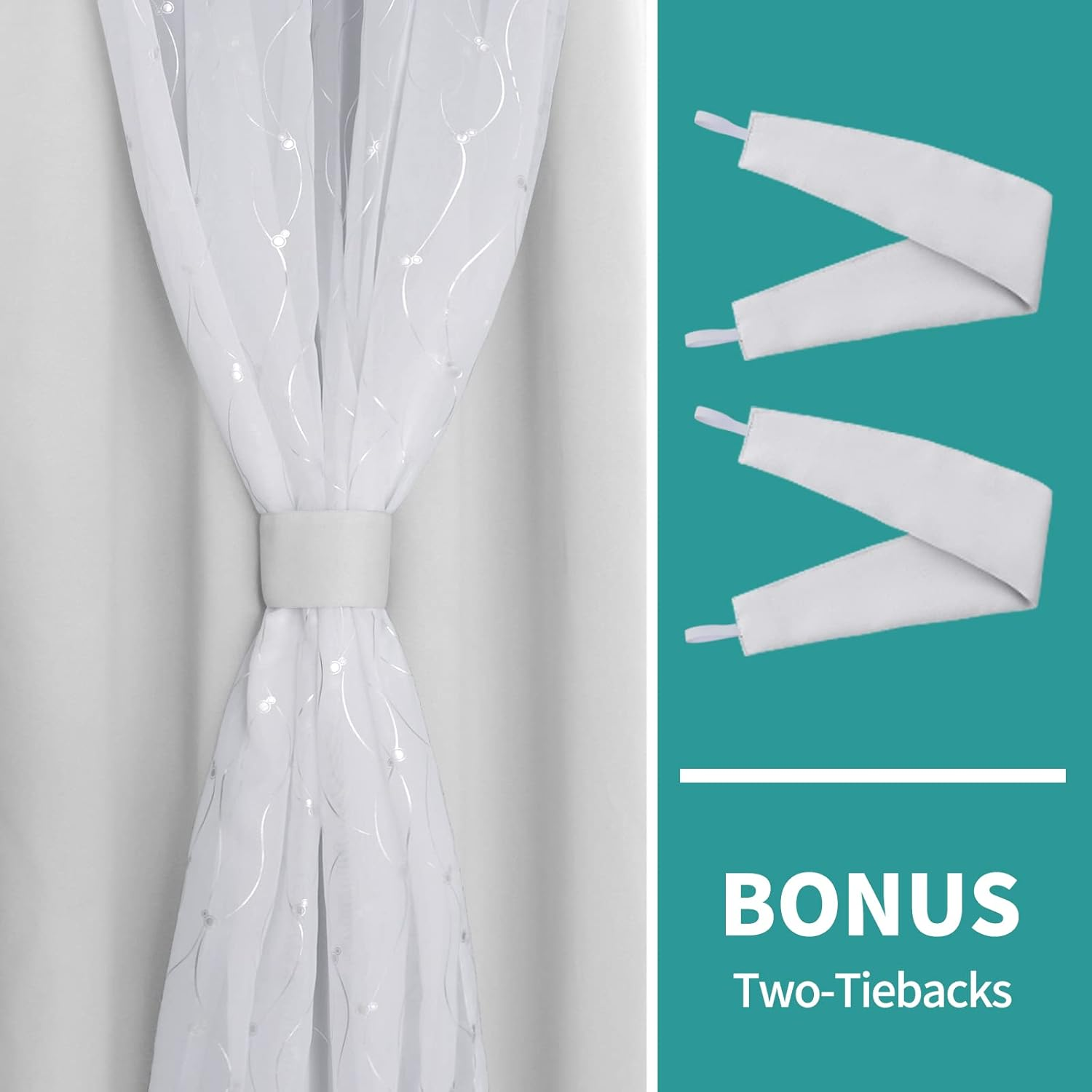 Bgment White Blackout Curtains with Sheer Overlay, Double Layer Nursery Drapes Grommet Silver Printed Thermal Insulated Panels for Bedroom/Living/Kide Room, 2 Panels Each 52 X 84 Inch, Greyish White image number 2