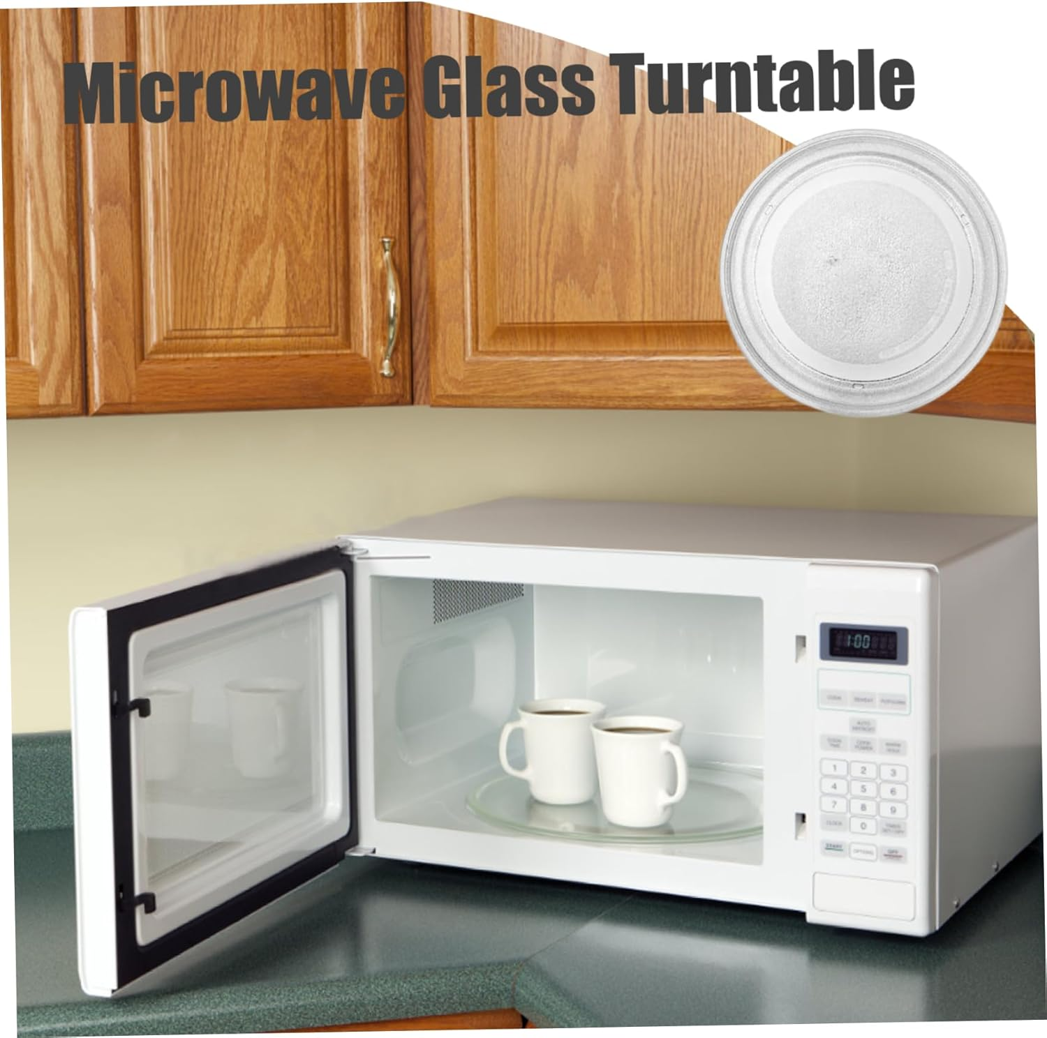 Microwave Plate Replacement Universal-Fit 9.6 Inch Turntable Glass Microwave Tray with 3 Arm Turntable Ring for 17-25L, Tray, Plate Replacement