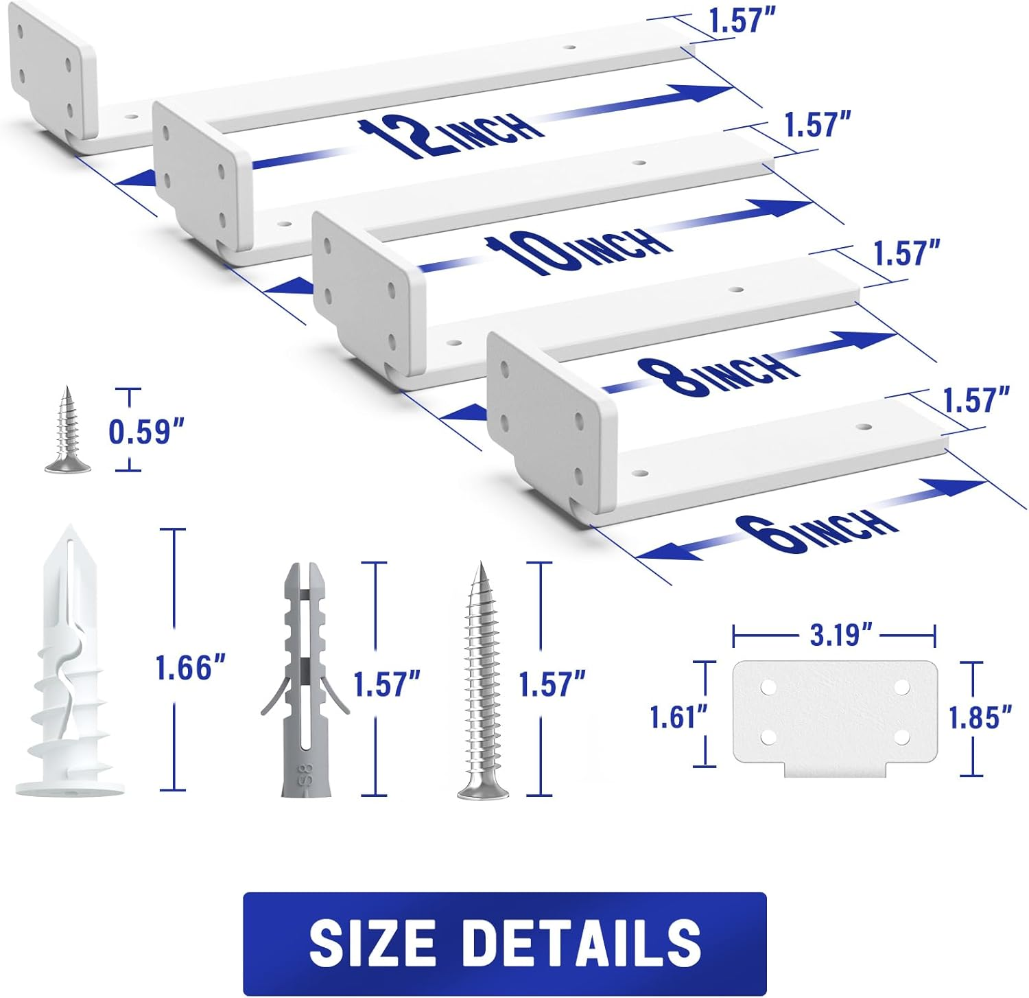 Goovilla Shelf Bracket, Heavy Duty Floating Shelf Brackets 6 Inch Long, 6 Pack Brackets for Shelves, White Coated Metal Wall Shelf Support Brackets with 1/5 Inch Thick and 160 Lb. Load Capacity image number 6