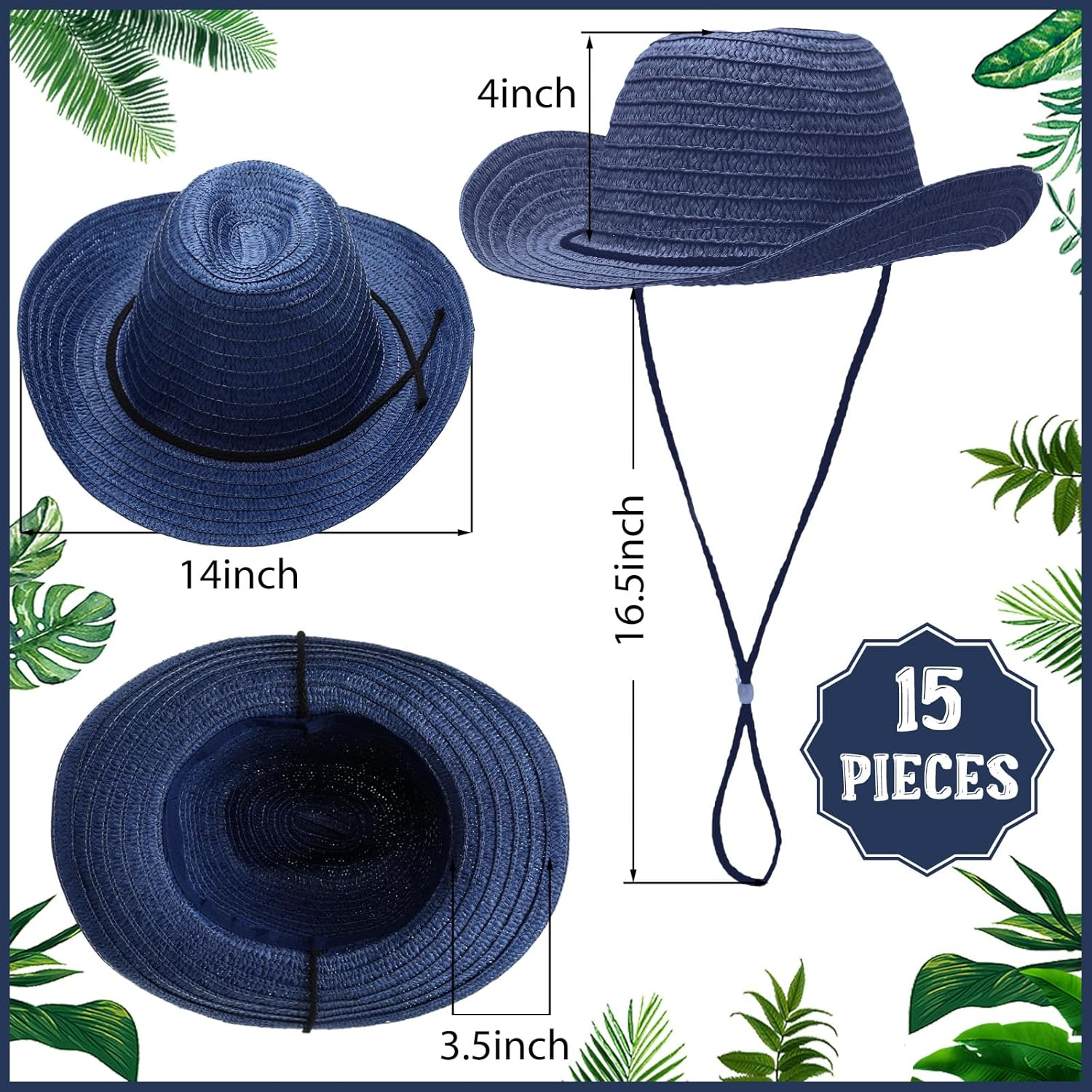 Bonuci 15 Pcs Straw Cowboy Hat Party Hat Colorful Sun Hat Bulks Beach Hat Sun Protection Hat for Women Men Wide Brim Hat Cowgirl Costume Accessories for Travel Outdoor Western Themed Party, 15 Colors image number 6