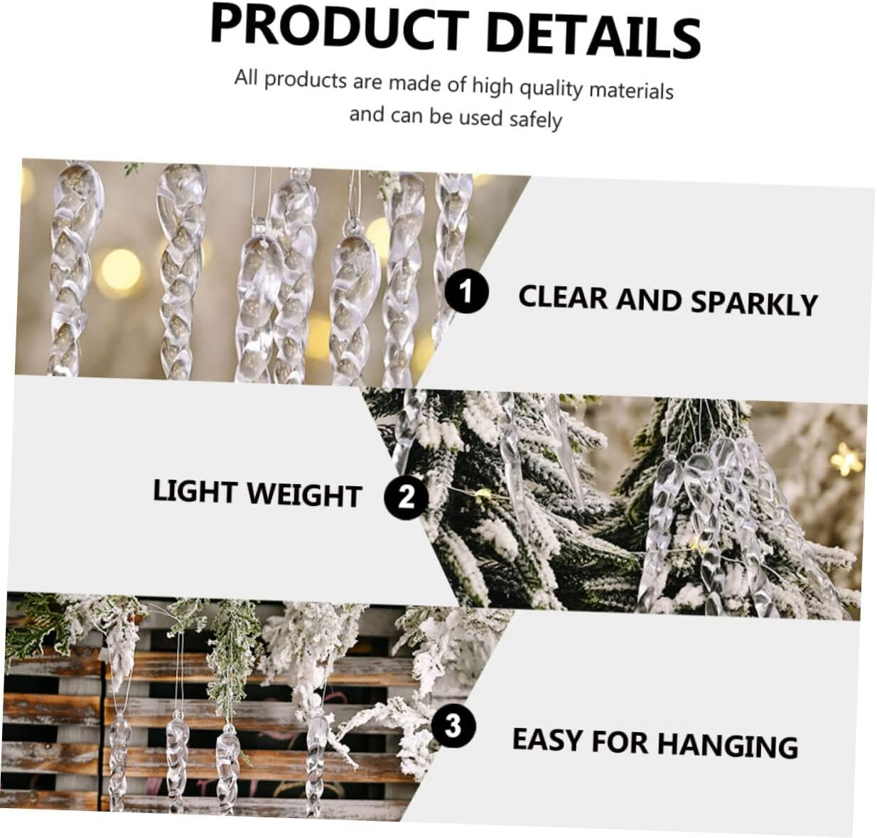 STAHAD 36Pcs Christmas Crystal Icicles Ornaments for Tree - Clear Glass Prism Decorations image number 1