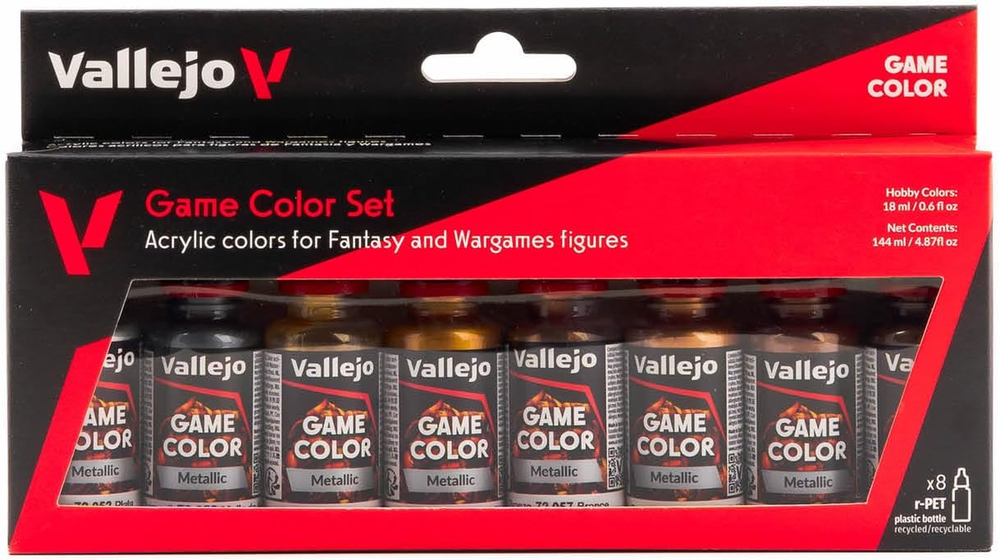 Vallejo Acrylicos S.L. VJ72303 Tabletop Supplies Game Colour Metallic Colours 8 Colour Set Modelling Kit 17ML