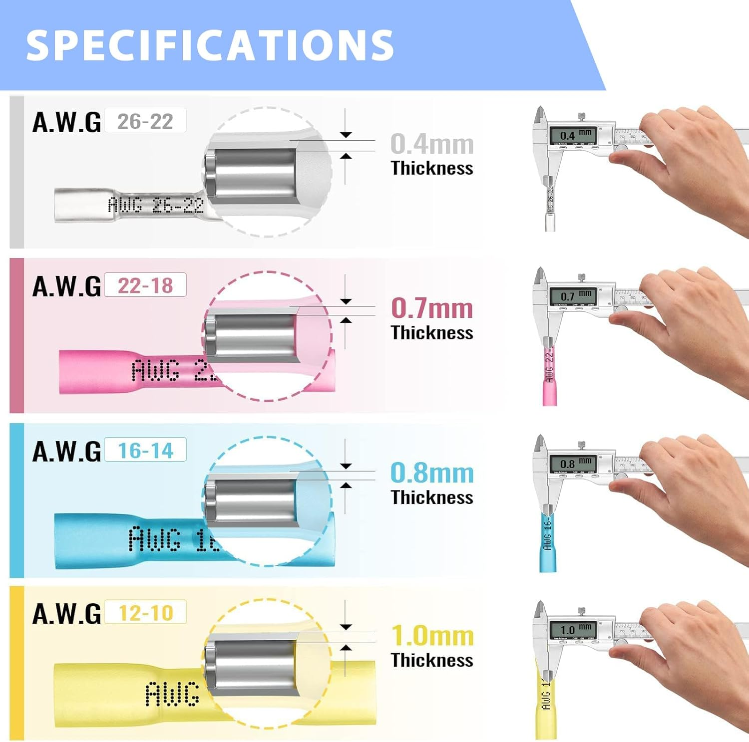 210Pcs Heat Shrink Butt Connectors, Marine Grade Waterproof Electrical Crimp Wire Connectors Kit-Tinned Red Copper Insulated, for Boat, Truck, Stereo, Joint(4 Colors/4Sizes) image number 1