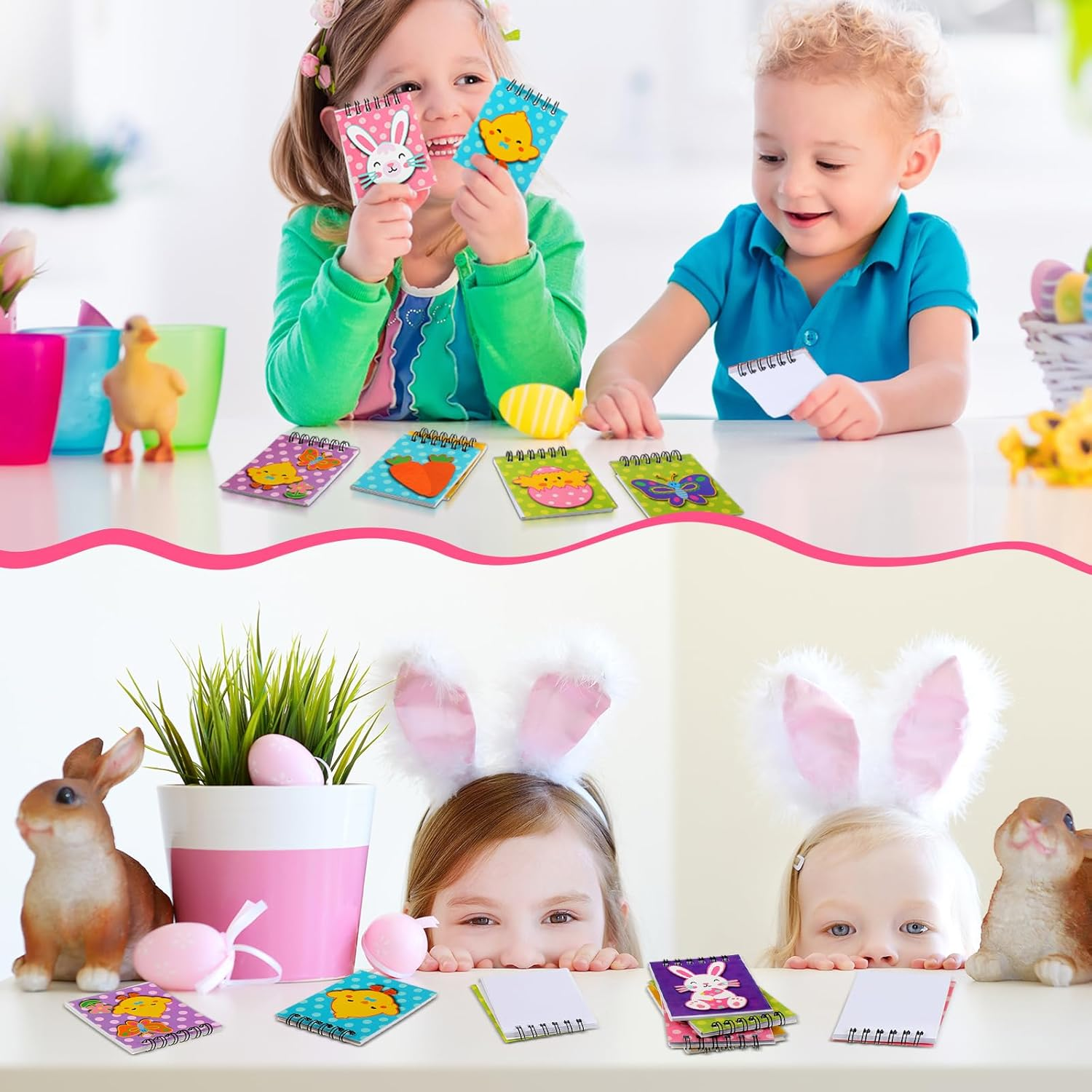 Yeaqee 72 Pcs Mini Spiral Easter Notepads Set for Kids Bulk Easter Egg Bunny Butterfly Chick Carrot Notebook Easter Egg Filler Blank Books for Easter Theme Party Prize School Classroom image number 3