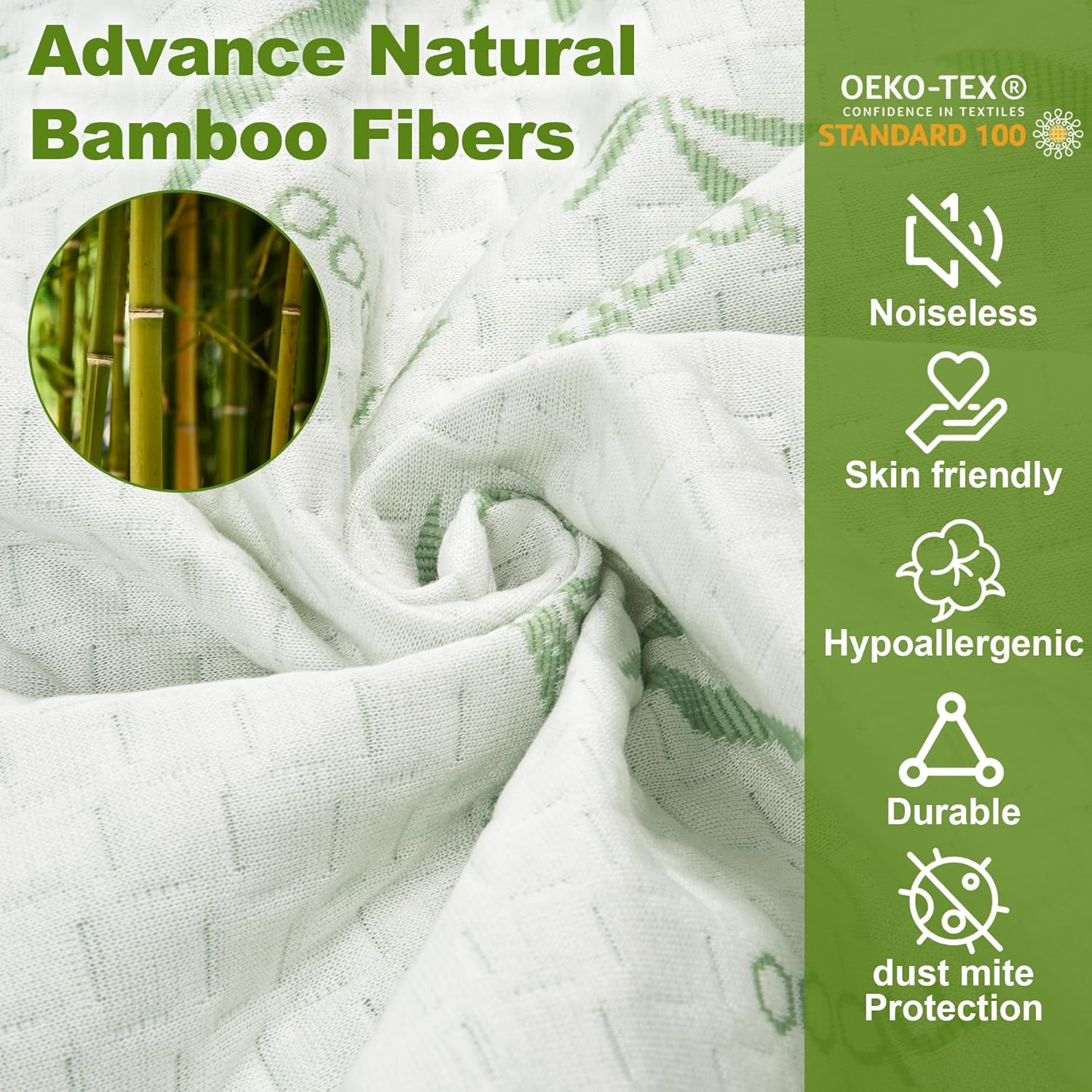 Bamboo Jacquard Mattress Protector &ndash; Soft & Cooling Mattress Toper &ndash; Waterproof Mattress Protector &ndash; Deep Pocket, Noiseless & Durable Protection for Mattress &ndash; Smooth & Secure Fit image number 5