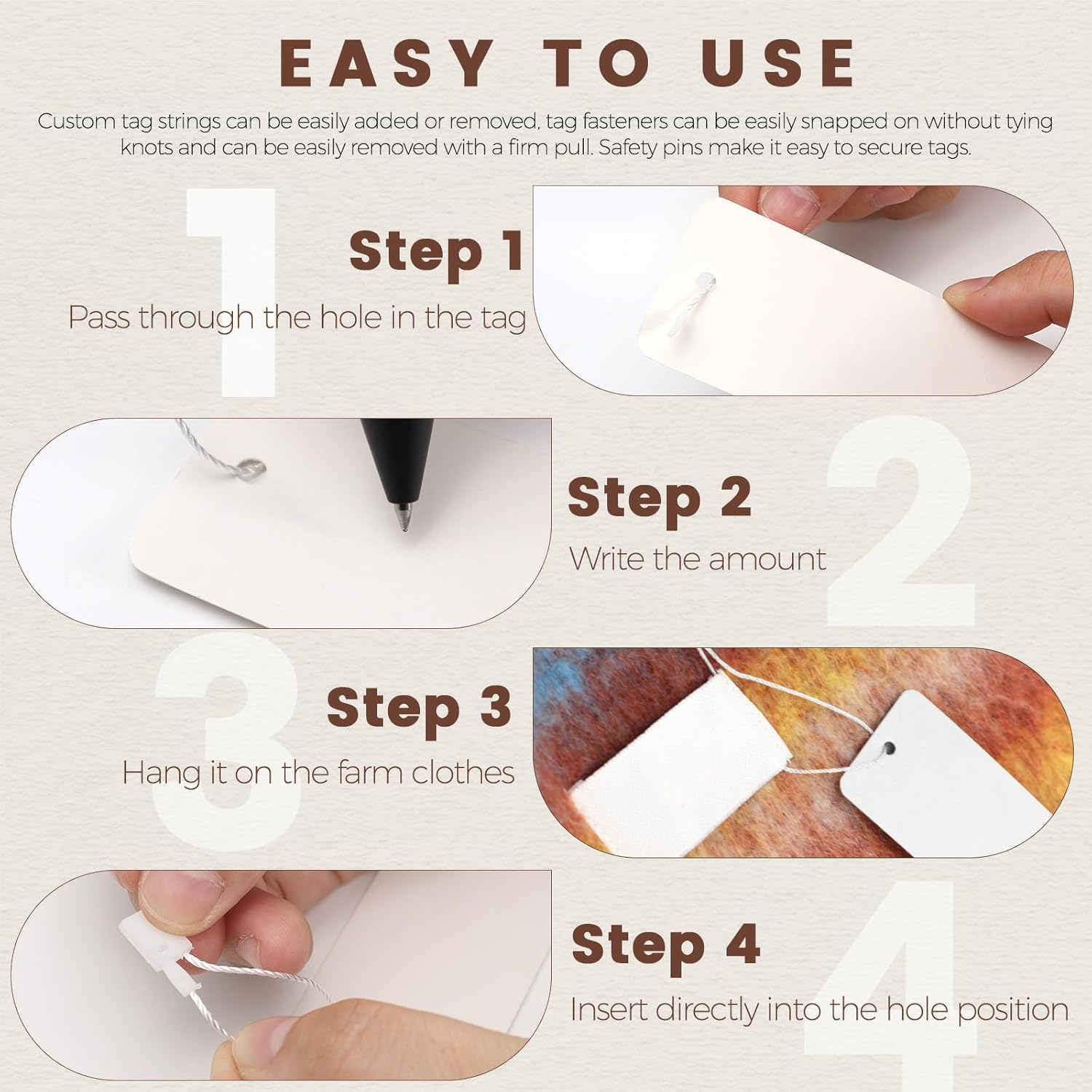 Sekonow 400Pcs White Gift Tags with String, Large Price Tags Clothing Tags Blank Kraft Paper Hang Tags for Clothes Sale Crafts Pricing Inventory - Black image number 2