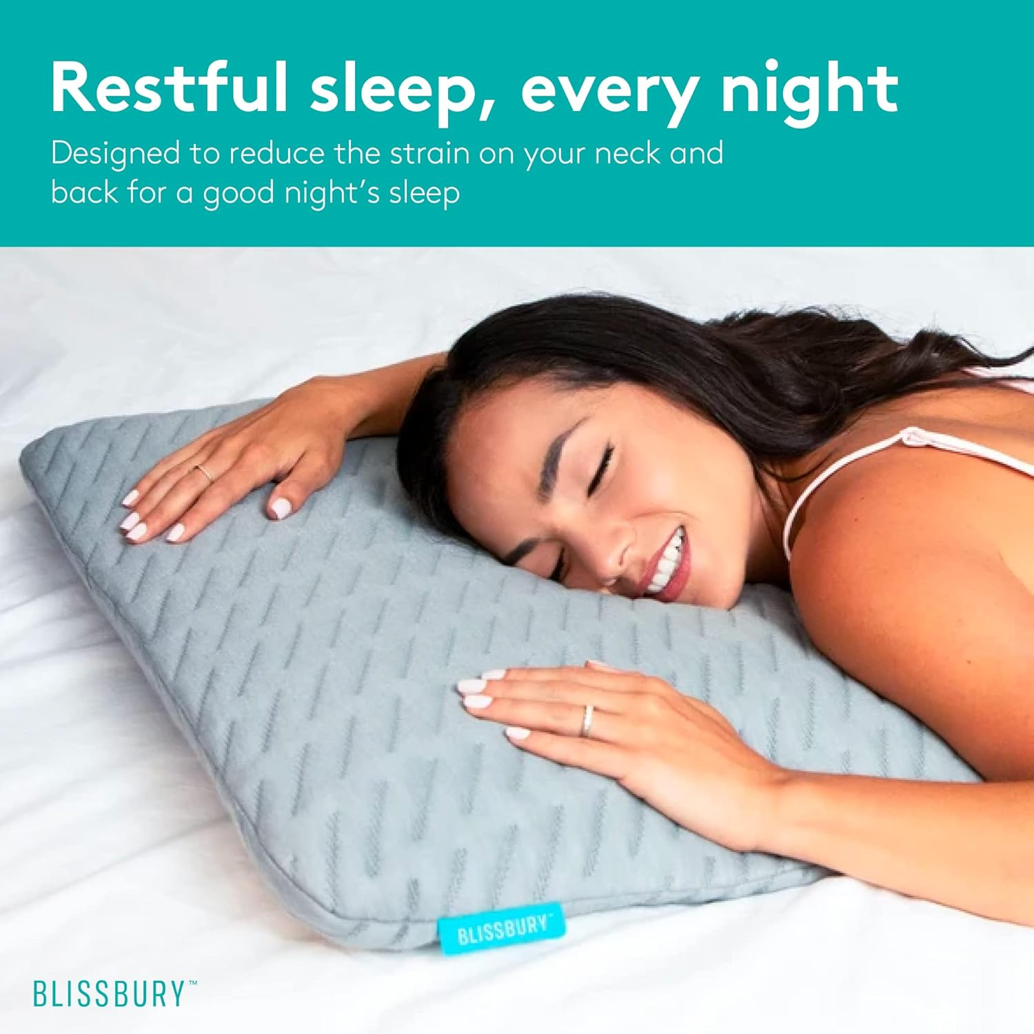 BLISSBURY King Thin 6.5Cm Stomach Sleeping Memory Foam Pillow. Slim, Flat, Cooling Sleep for Belly or Back with Soft Washable Cover, Neck and Head Support for Men and Women Bedding Accessories image number 4
