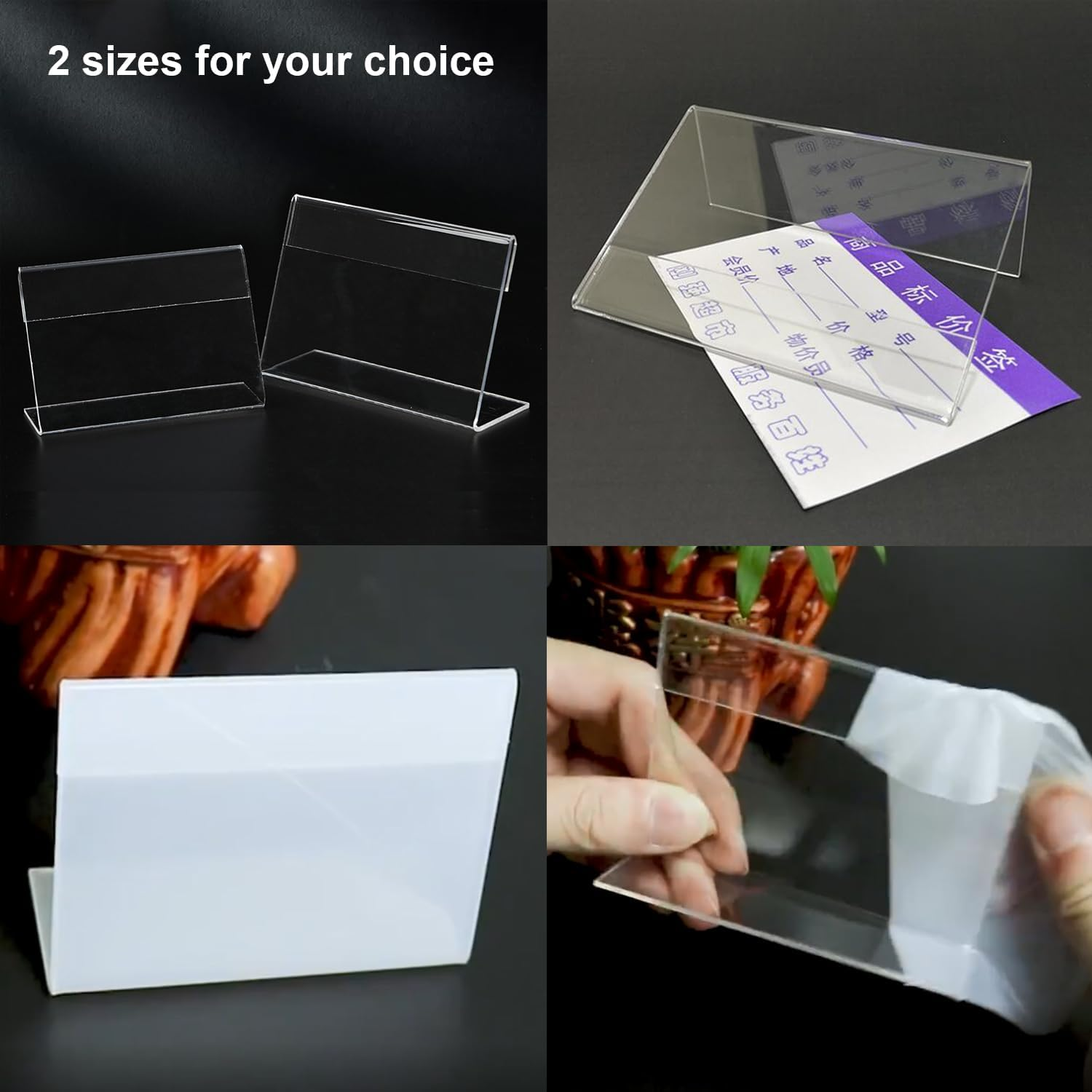 Paifeancodill Mini Sign Display Holder, 20 Pcs Acrylic Sign Holder, L Shape Sign Holders Acrylic Clear Sign Stand Card Holder for Price Card, Tag Name, Table Top, Counter, Store Label Display(9 X 6Cm)
