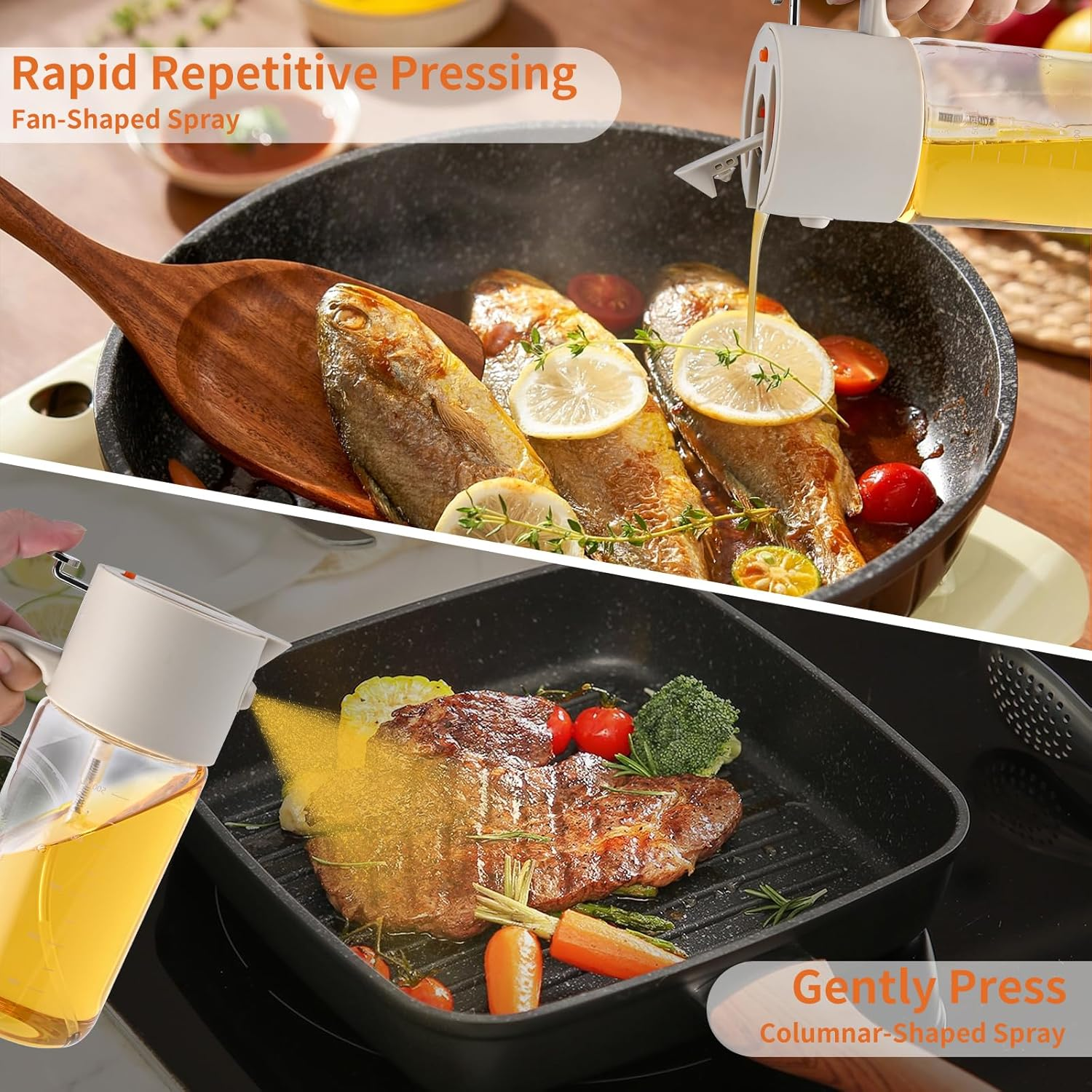 RAXCO 18Oz/550Ml Oil Spray Bottle,2 in 1 Olive Oil Dispenser,Glass Oil Bottle Kitchen Tool for Air Fryer and Salad, BBQ Accessories image number 4