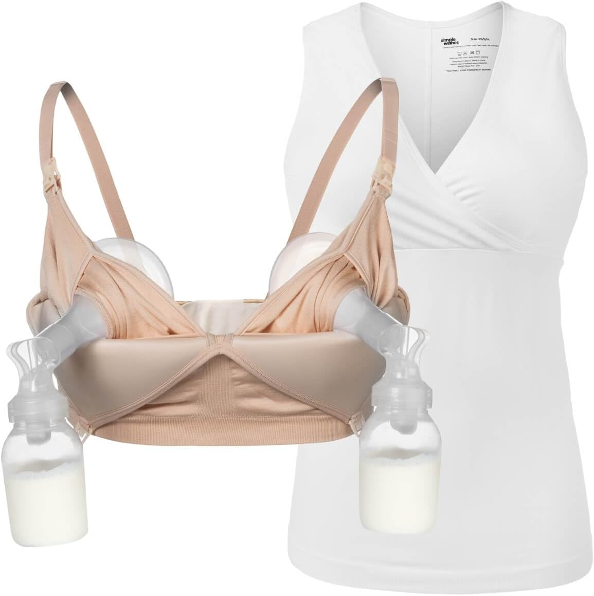 Supermom Hands Free Pumping and Nursing Bra - Hands Free Nursing Bra for Pumping - Breastfeeding Bras for Women, (Combo Pack) Sunkissed Rose Bra + Pearl Tank, Medium