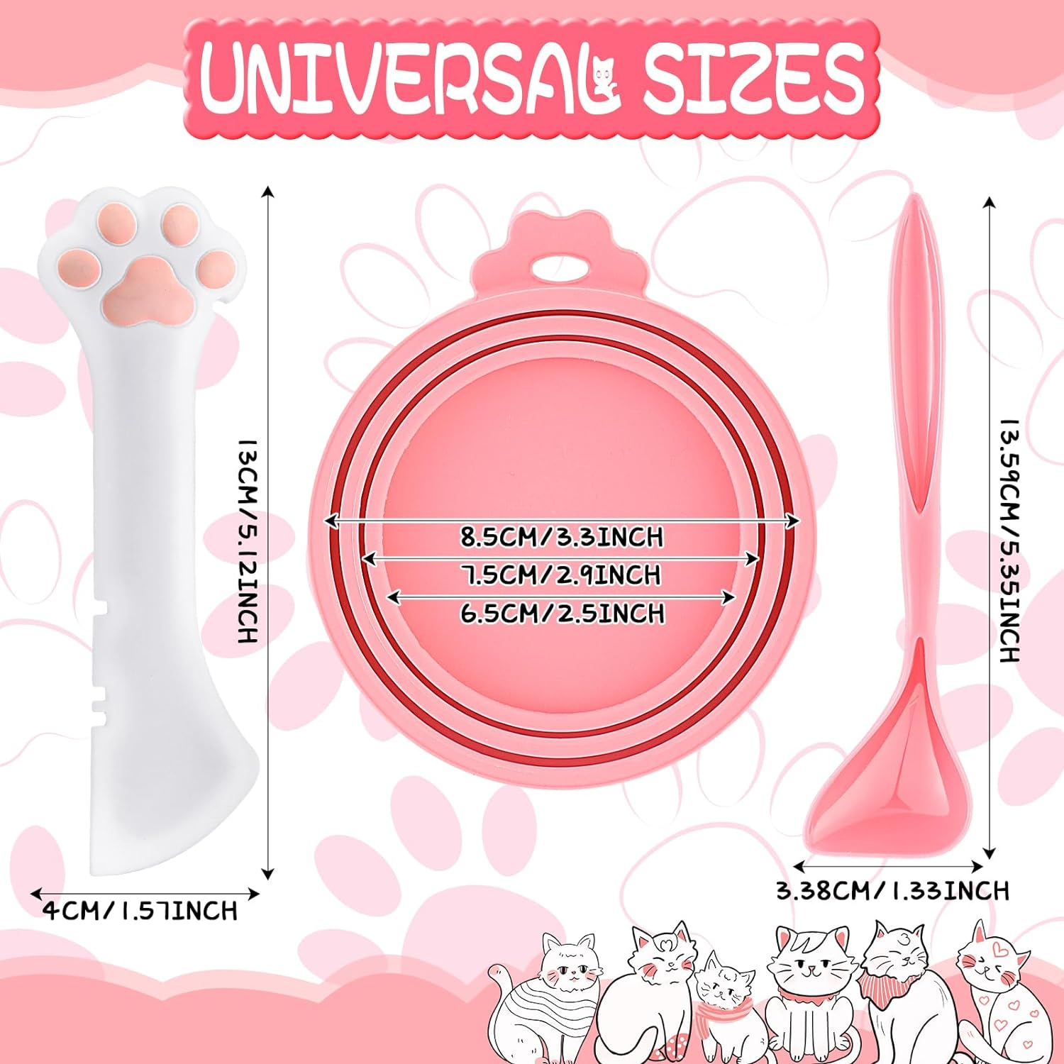 Uiifan Cat Food Lid Cat Food Can Covers Lids 8 Pcs Pet Can Supplies Set 5 Silicone Wet Kitten Foodstuff Tin Covers Lids 2 Silicone Dog Spoons 1 Paw Shape Multifunctional Opener for Pets(Pink) image number 1